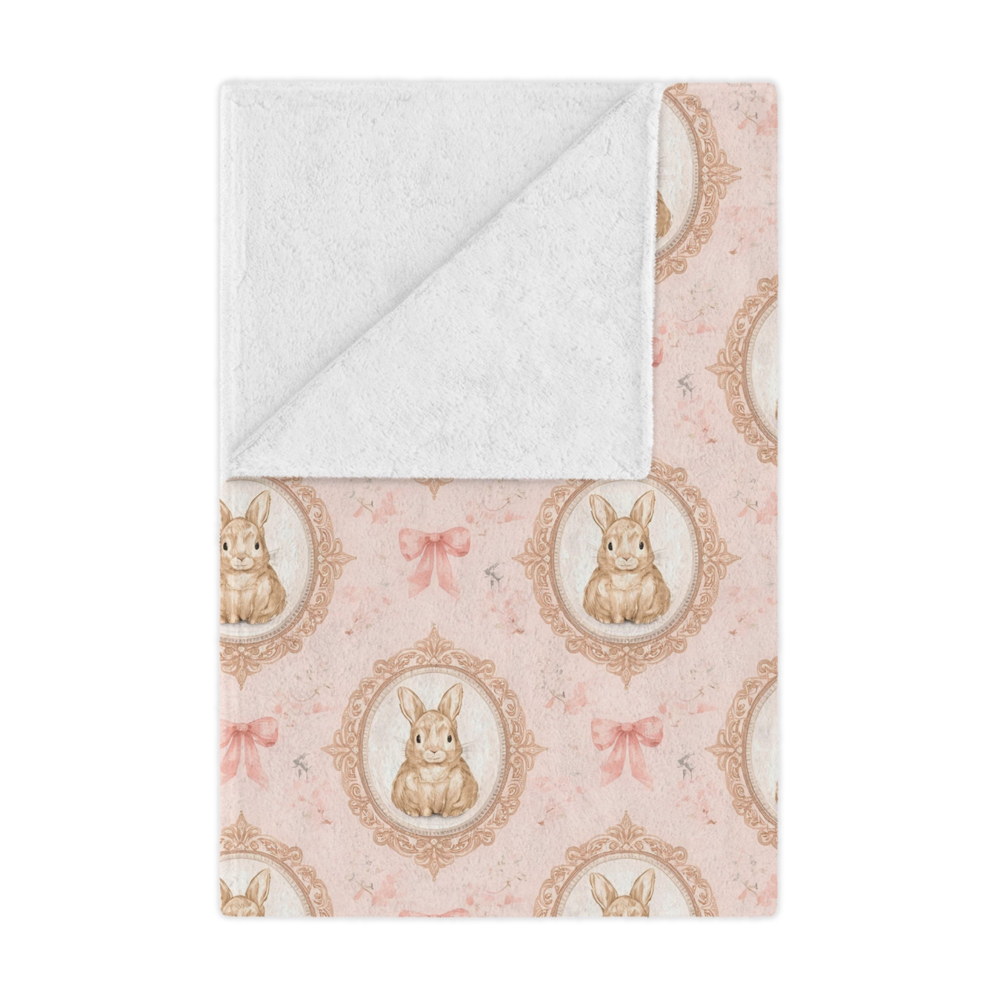 Personalized Pink Bunny Minky Blanket — Vintage Floral Nursery Throw with Name