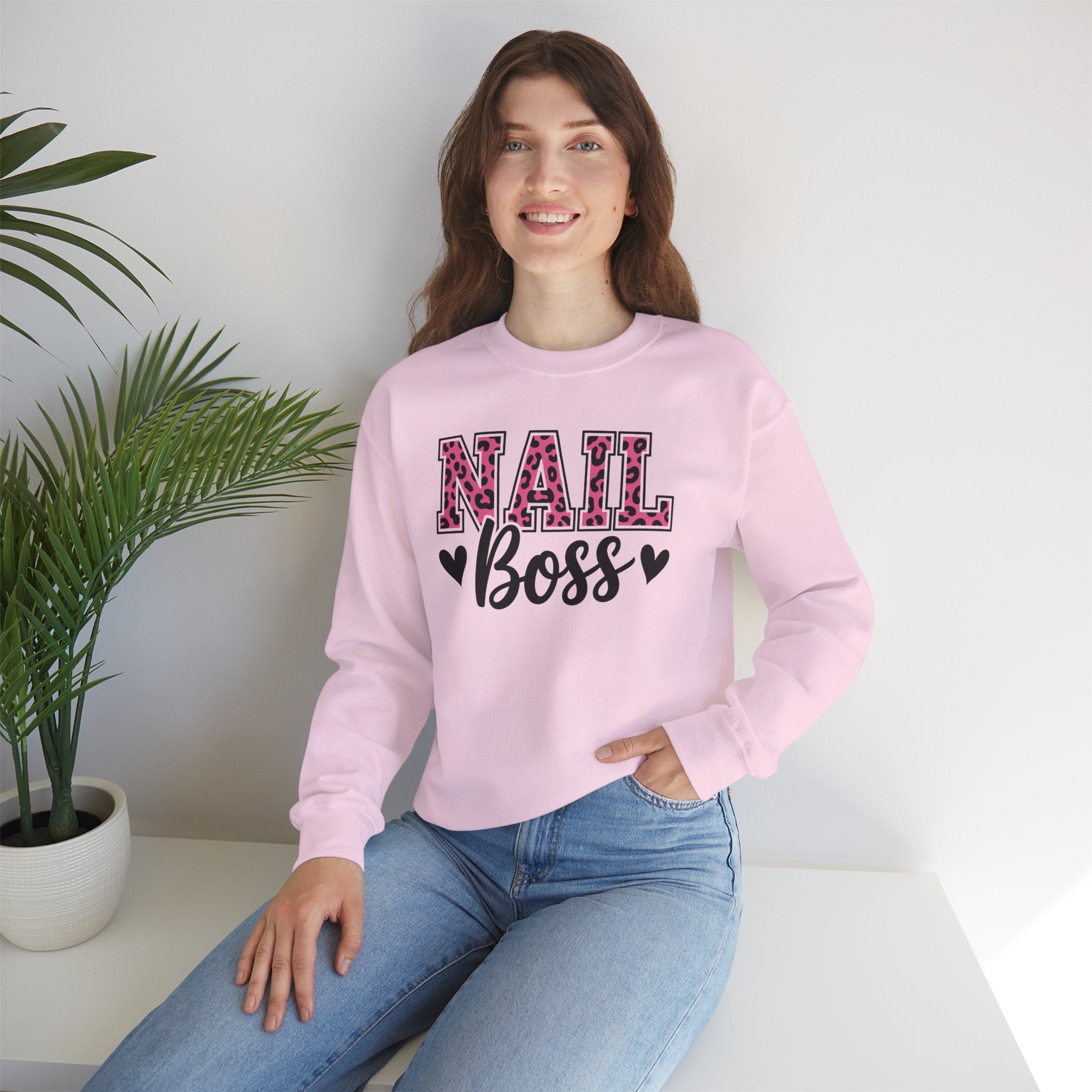 Nail Boss Crewneck Sweatshirt — Leopard Print Nail Tech
