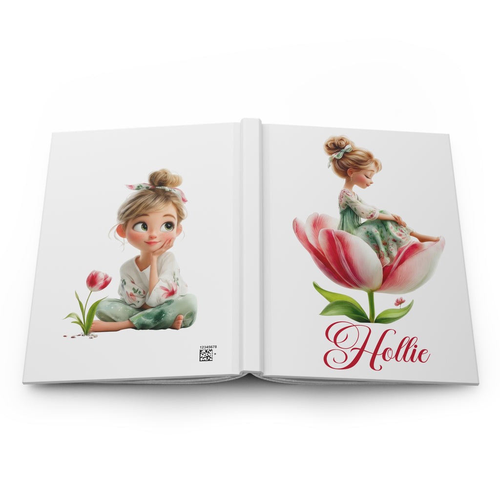 Personalized Floral Girl Hardcover Journal – Cute Tulip Illustration, Custom Name Option