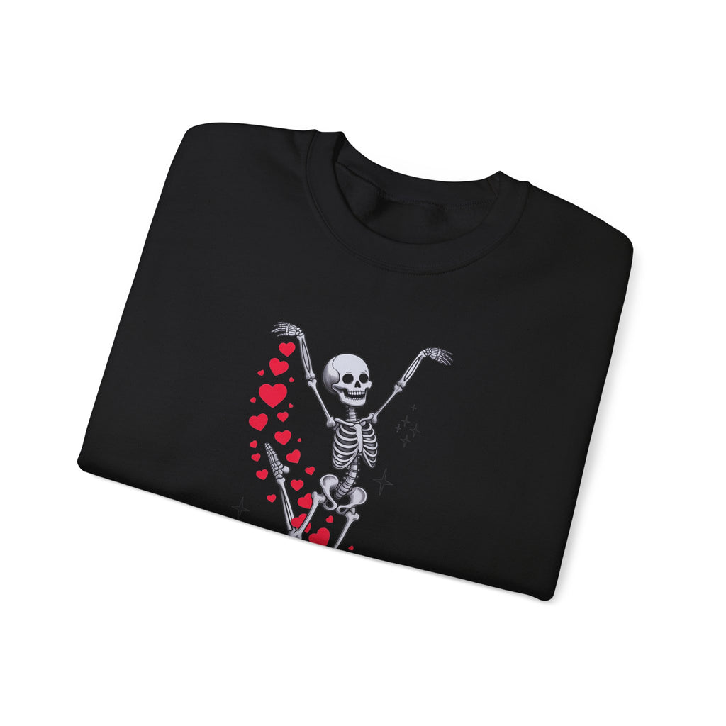 Skeleton Ballet Crewneck Sweatshirt — Dancing Skeleton with Hearts Sleeve