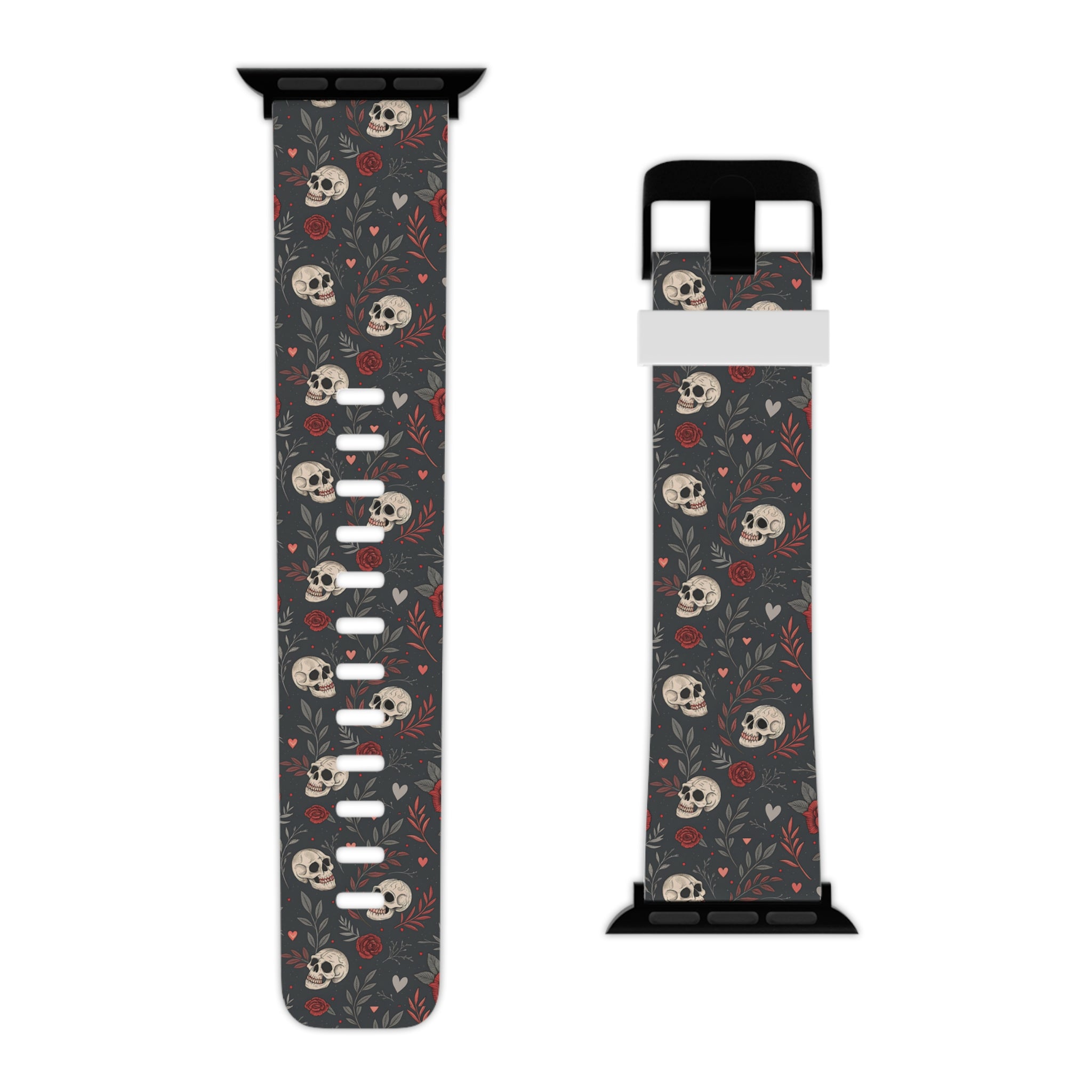 Skull & Roses Apple Watch Band — Gothic Floral Silicone Strap