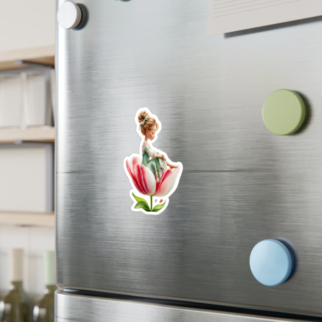 Floral Fairy Girl Kiss-Cut Vinyl Sticker — Cute Tulip Decal for Laptops, Water Bottles & Windows