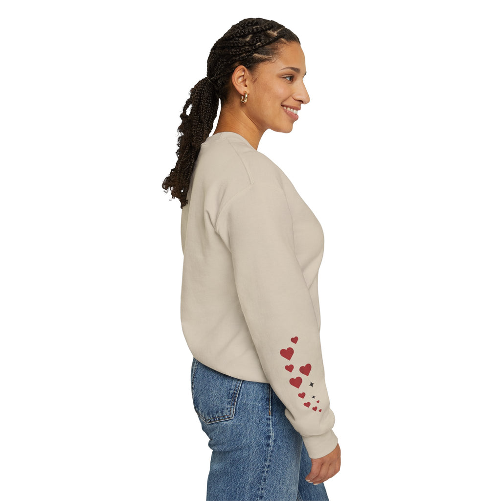 Skeleton Ballet Crewneck Sweatshirt — Dancing Skeleton with Hearts Sleeve