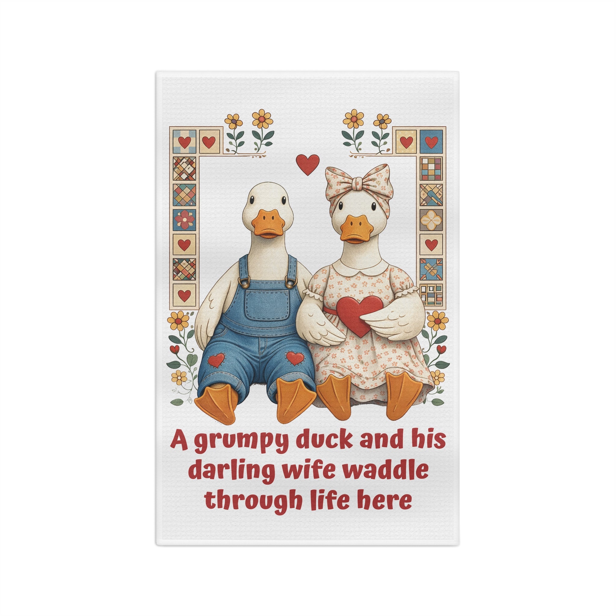 Cute Farmhouse Duck Couple Personalized Tea Towel