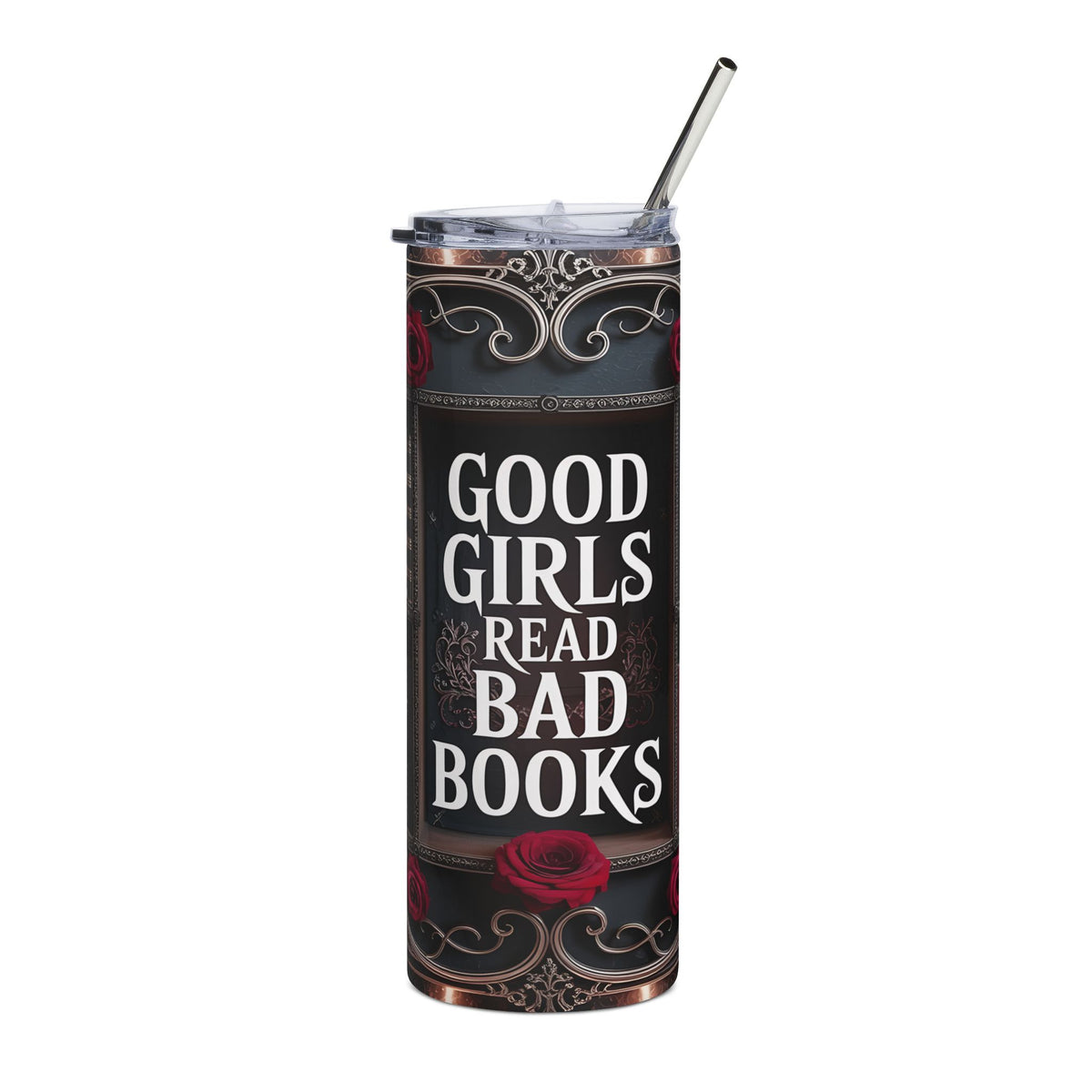 "Good Girls Read Bad Books" Gothic Rose Stainless Steel Travel Cup - 20oz Tumbler