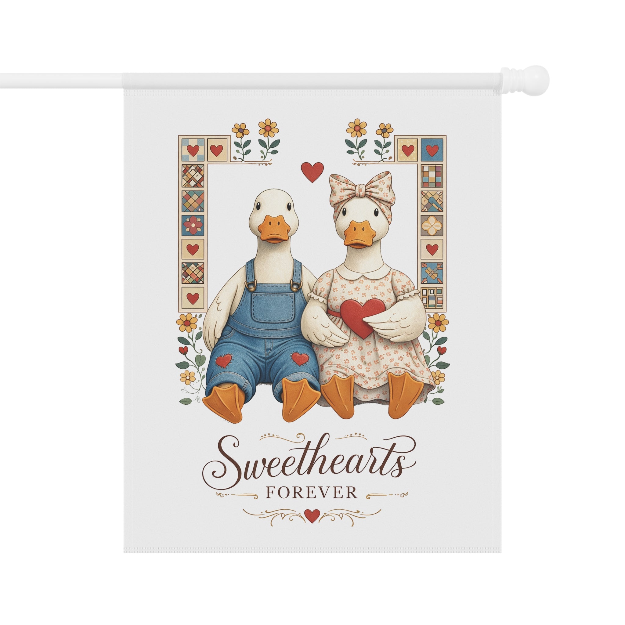 Garden Flag - "Sweethearts Forever" Duck Couple Decorative Banner