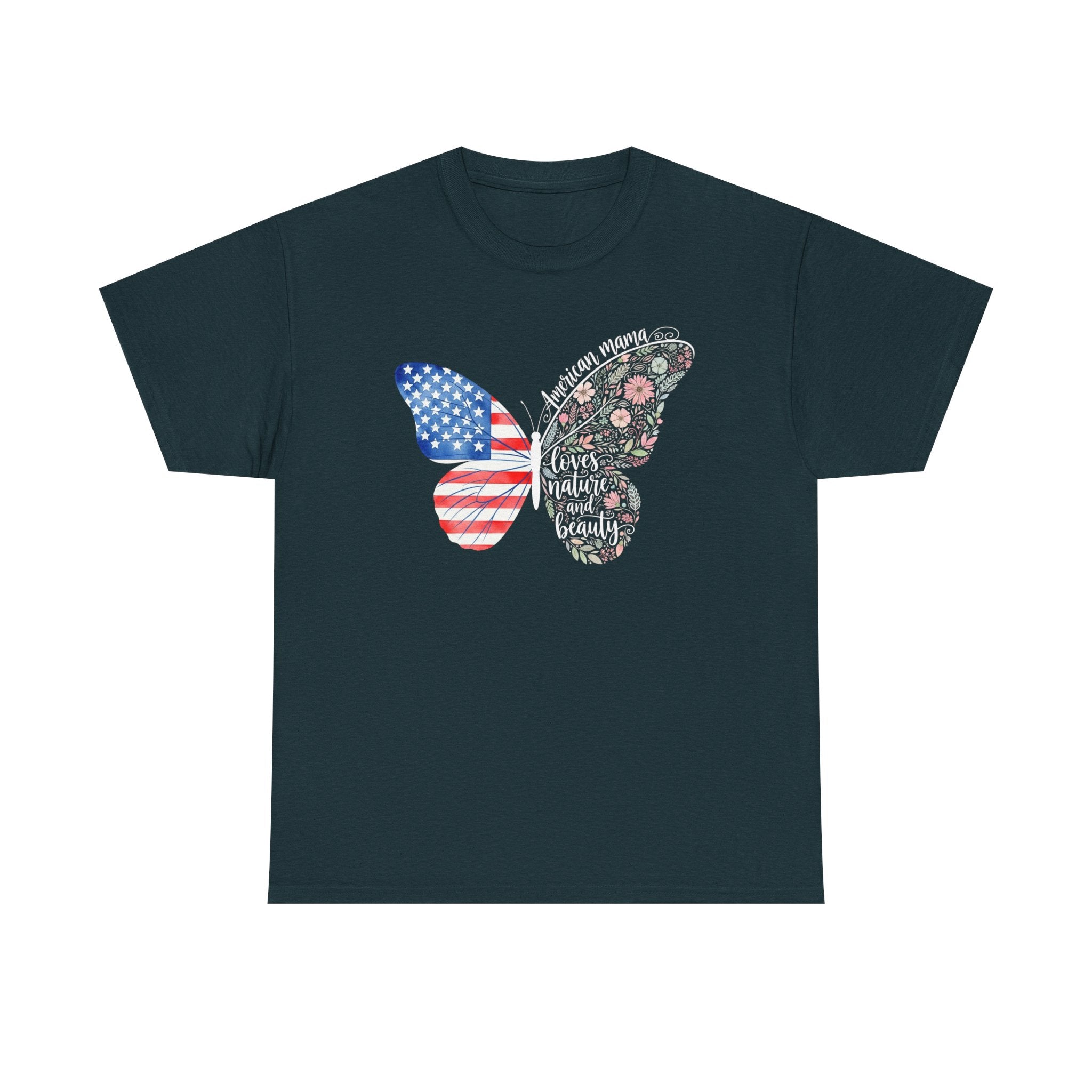 Butterfly Flag T-Shirt — American Mama Flag & Floral Wings Graphic Tee