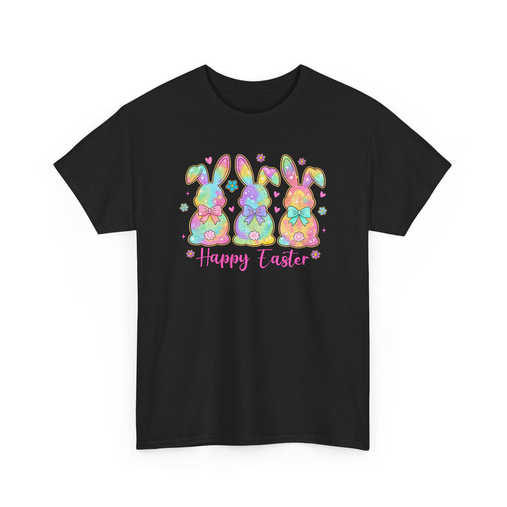 Easter Bunny Trio T-Shirt — Pastel "Happy Easter" Graphic Tee