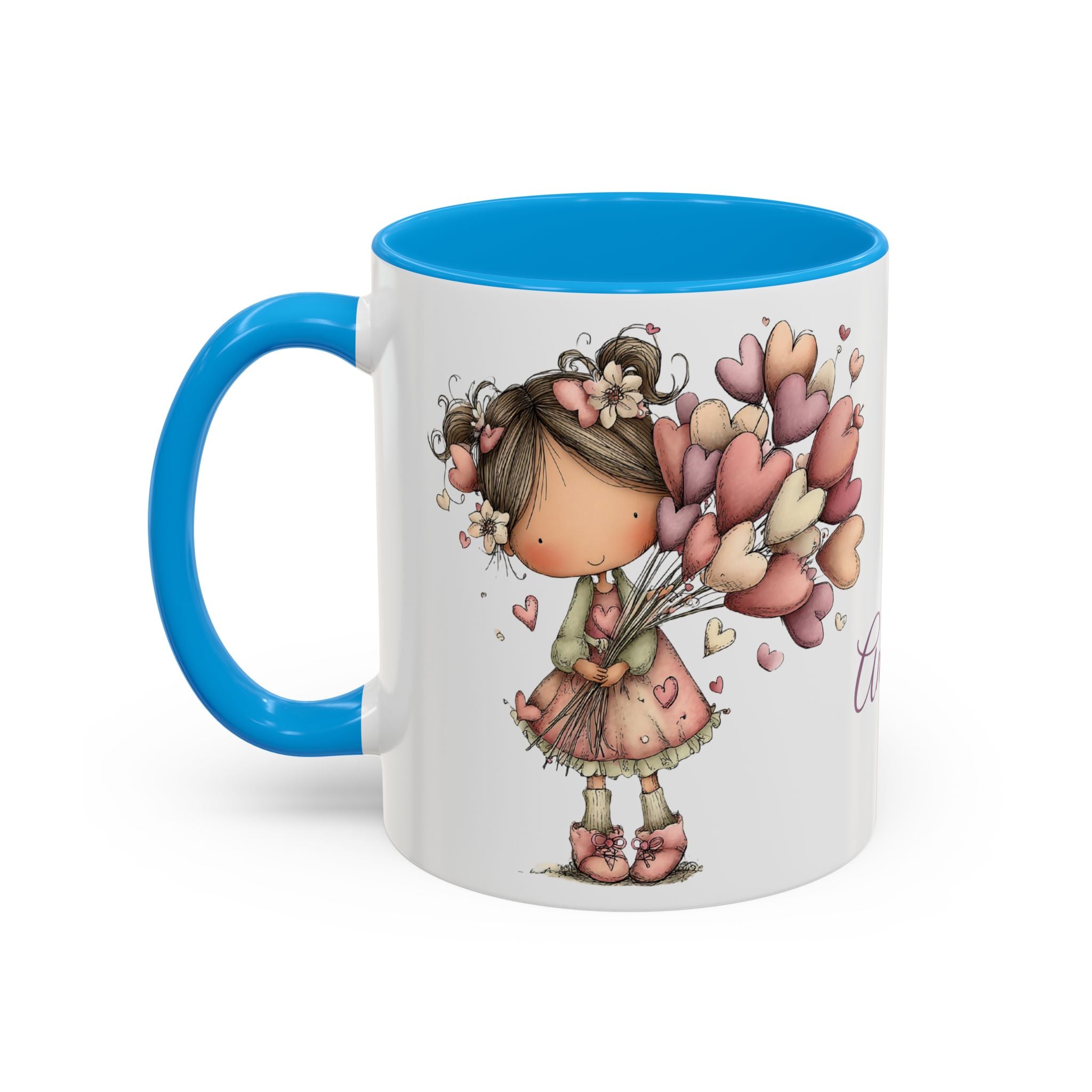 Personalized Heart Girl Mug — Cute Name Coffee Cup (11oz/15oz)