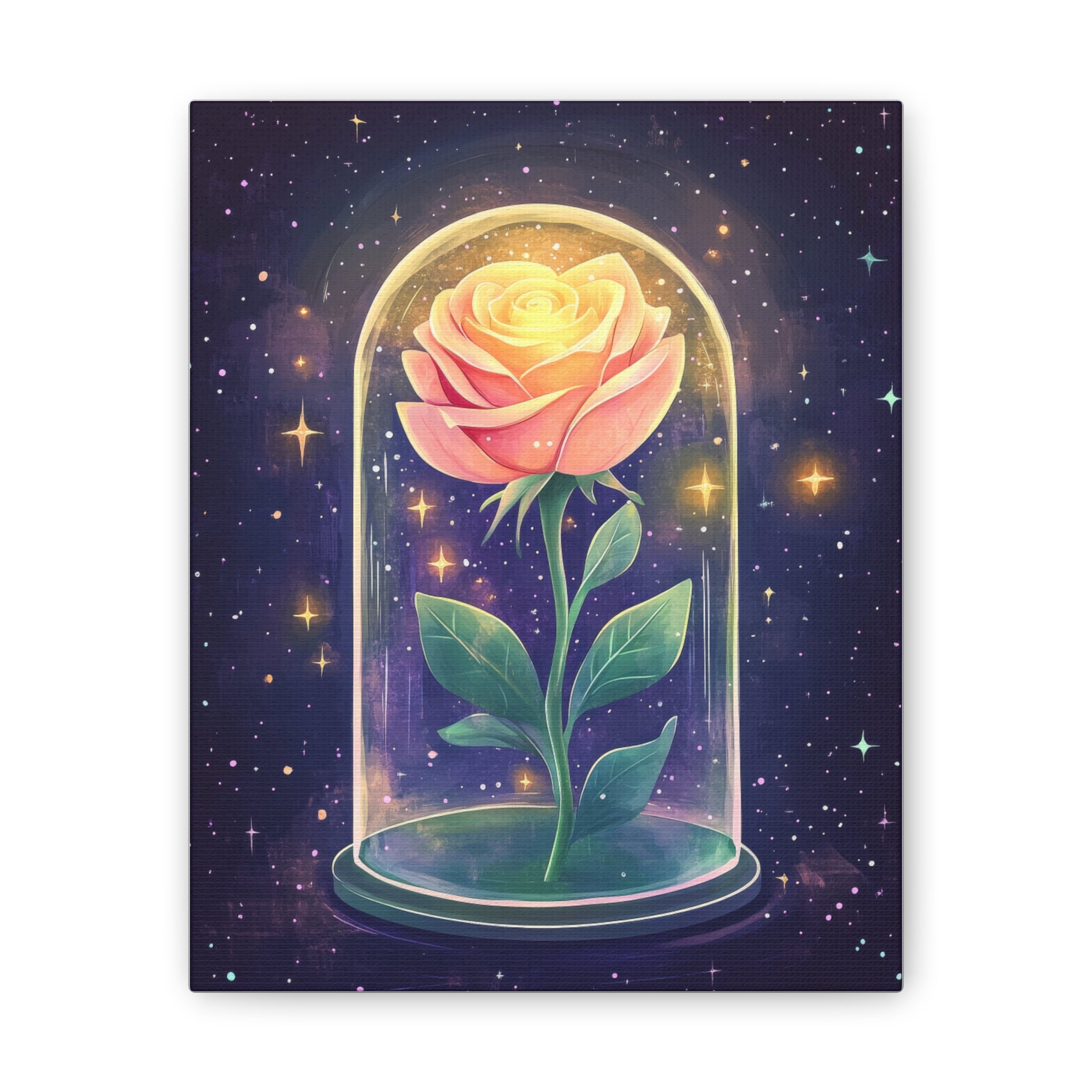 Enchanted Rose Canvas Print — Glowing Floral Under Glass Wall Art