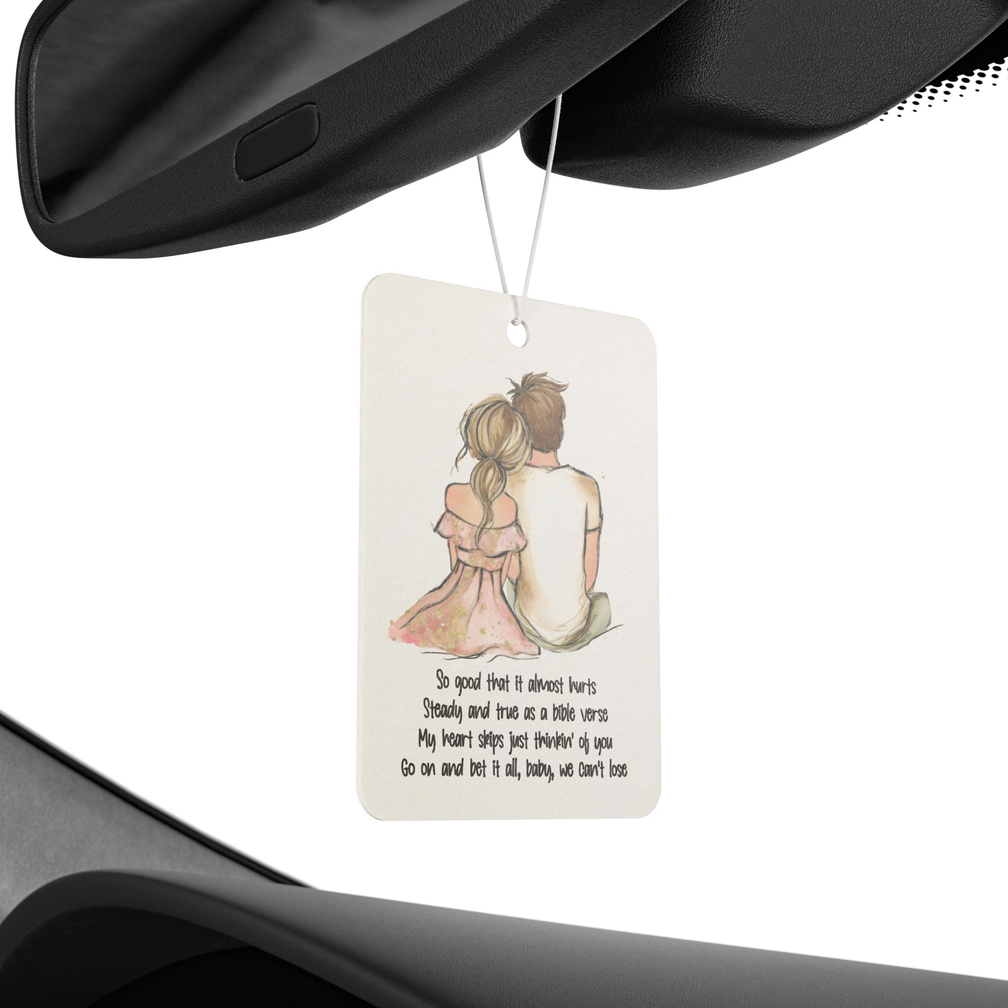Car Air Freshener — Romantic Couple Illustration with Personalization, Valentine’s Day Gift for Her/Him