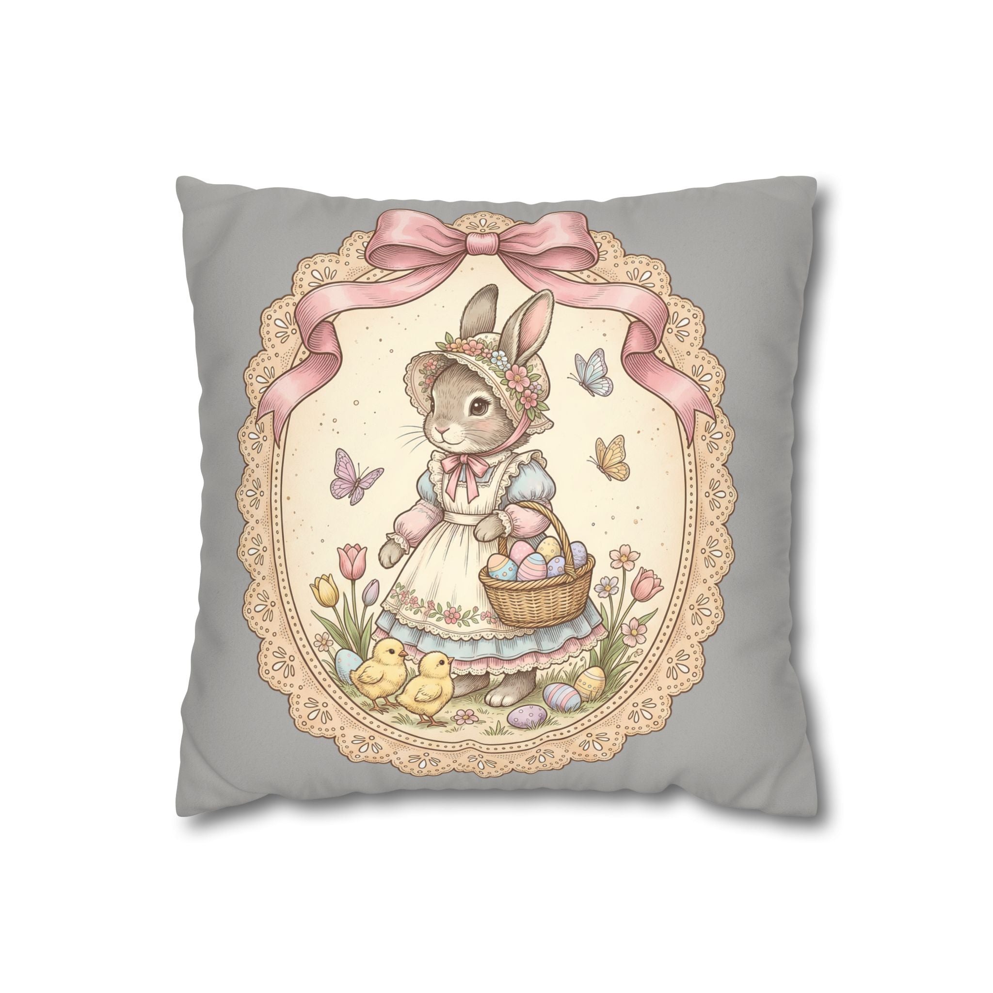 Easter Bunny Vintage Lace Faux Suede Pillowcase
