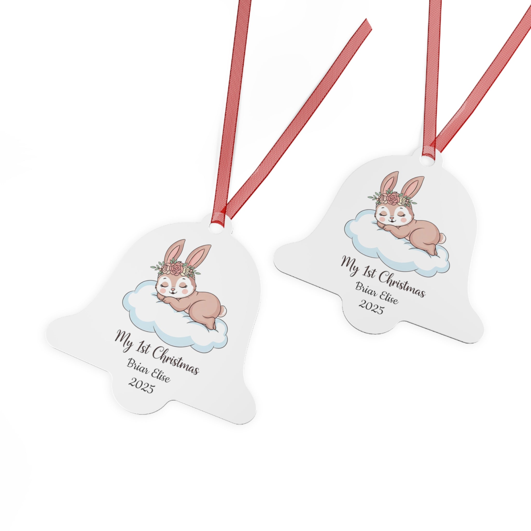 My 1st Christmas Bunny Bell Ornament — Personalized Baby Keepsake (Name & Year)