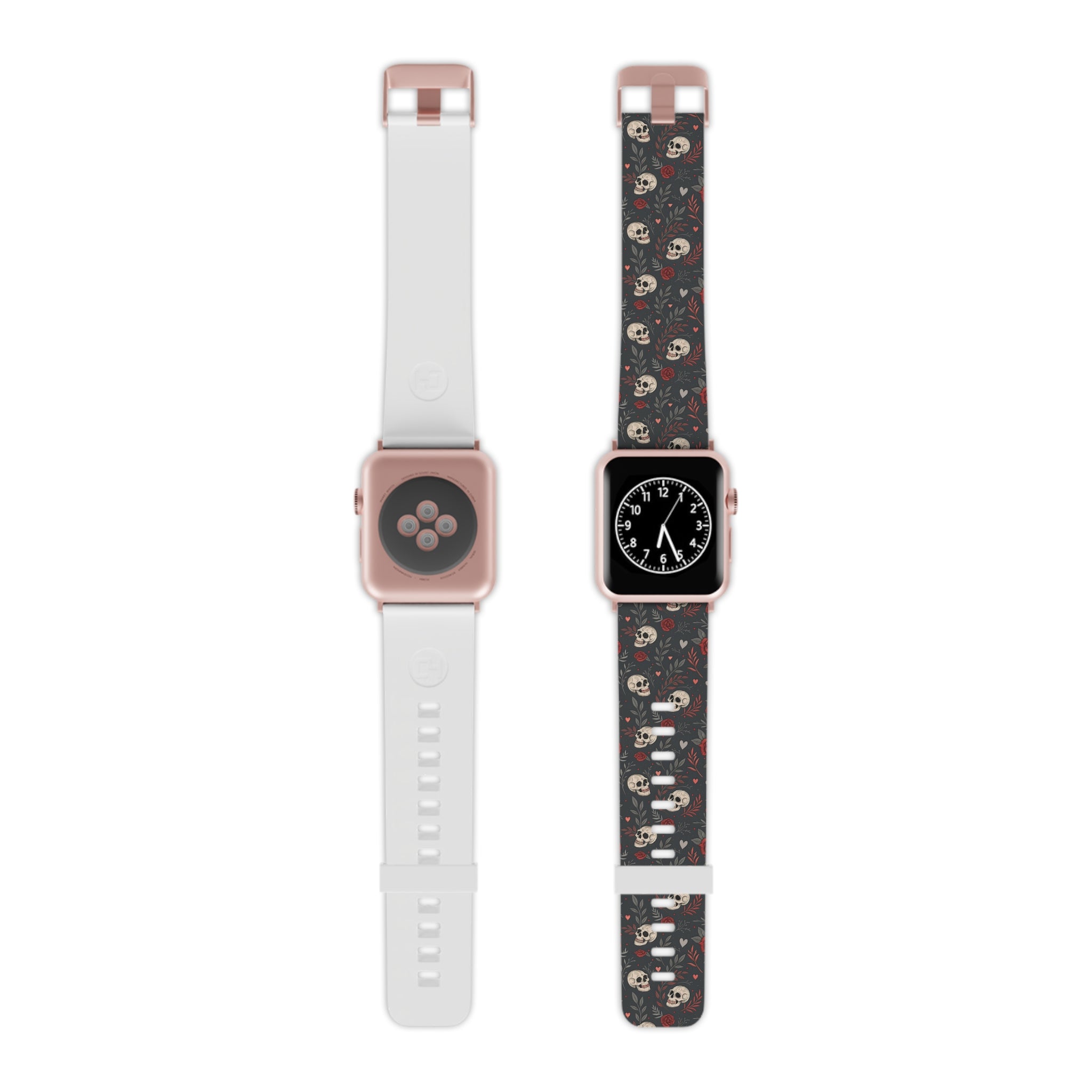 Skull & Roses Apple Watch Band — Gothic Floral Silicone Strap