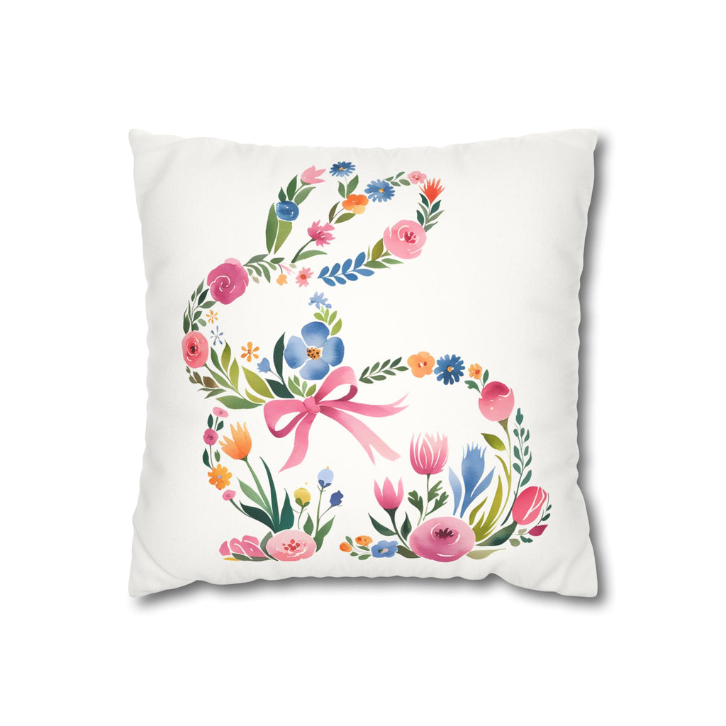 Floral Bunny Pillowcase — Faux Suede Square Decorative Throw Pillow