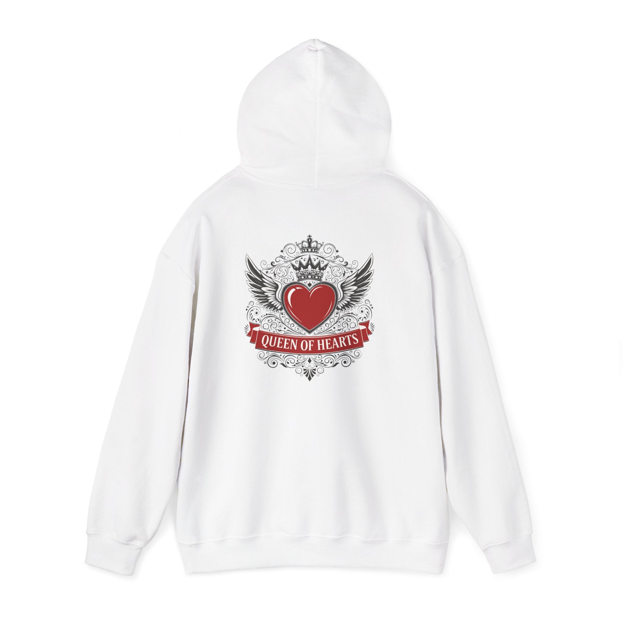 Queen of Hearts Hoodie — Winged Heart Crown Graphic Pullover