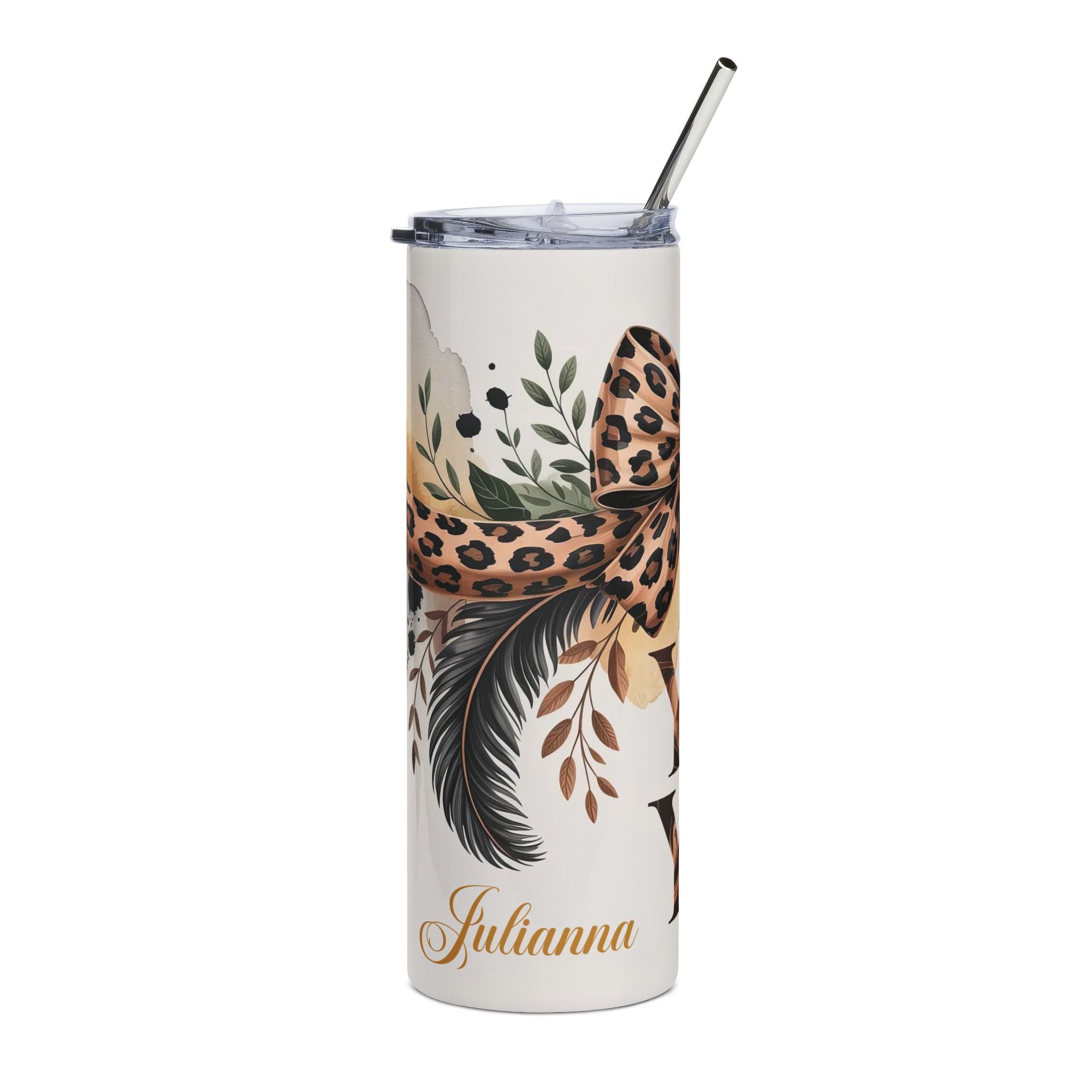 Leopard Bow 20oz Stainless Tumbler — Personalized 'Yaya' Travel Cup
