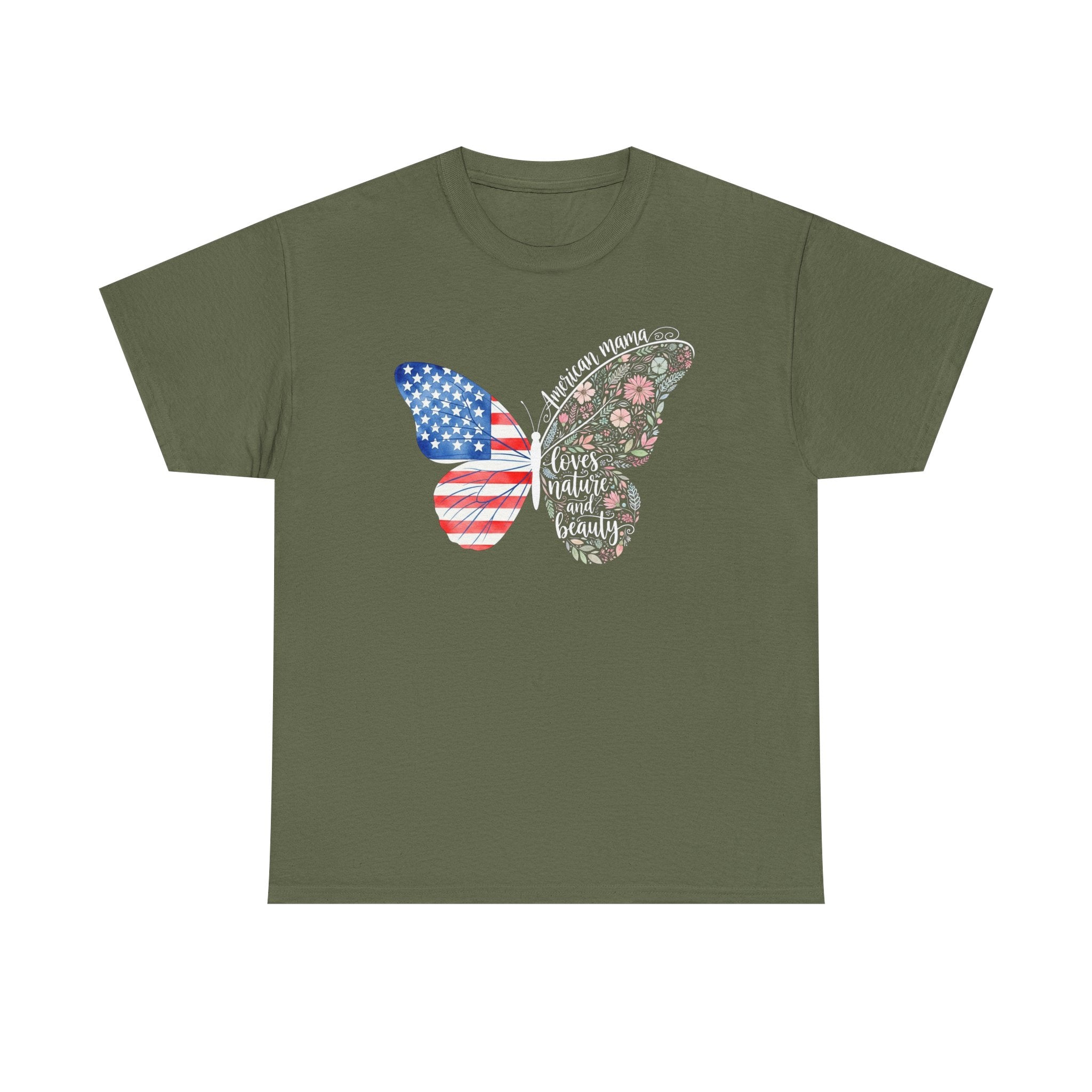 Butterfly Flag T-Shirt — American Mama Flag & Floral Wings Graphic Tee