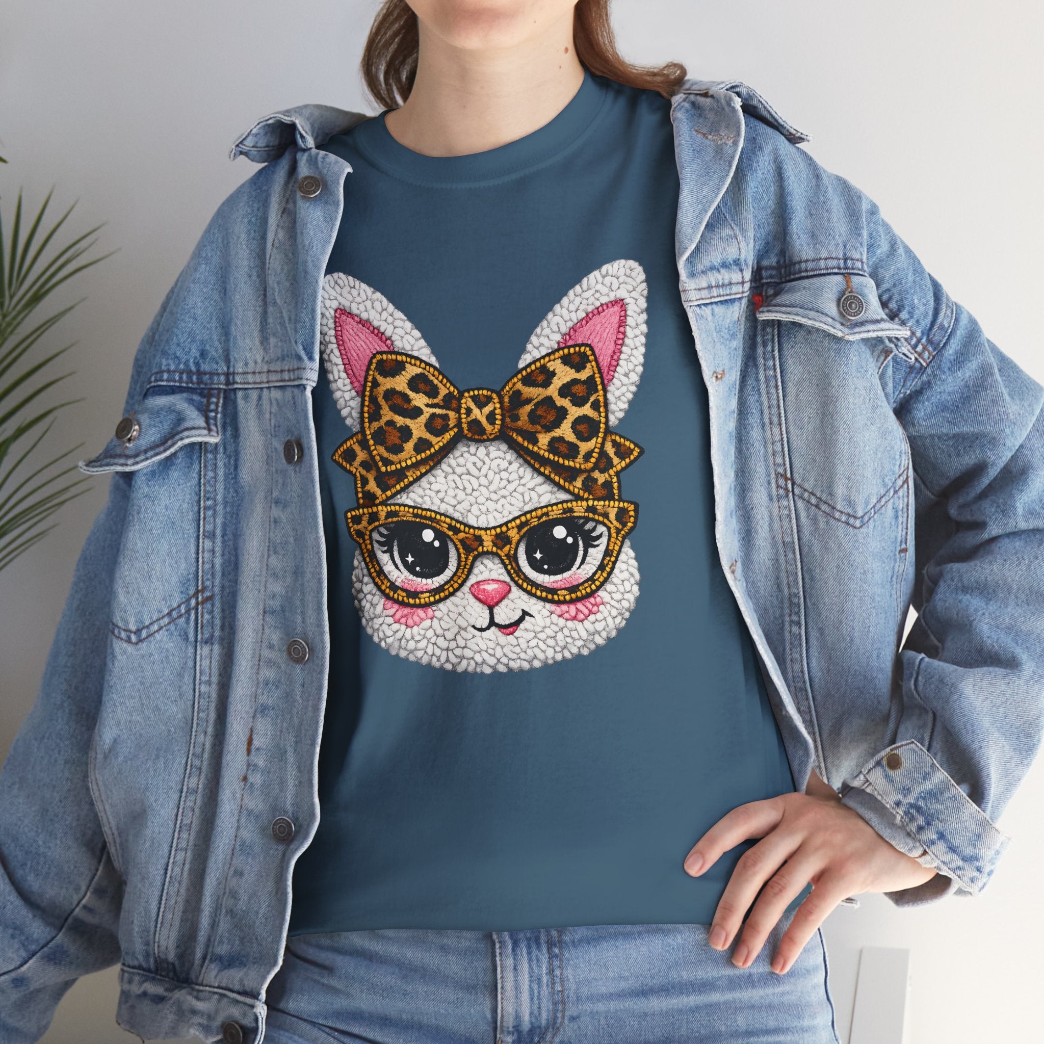 Sassy Easter Bunny Leopard Bow & Glasses T-Shirt