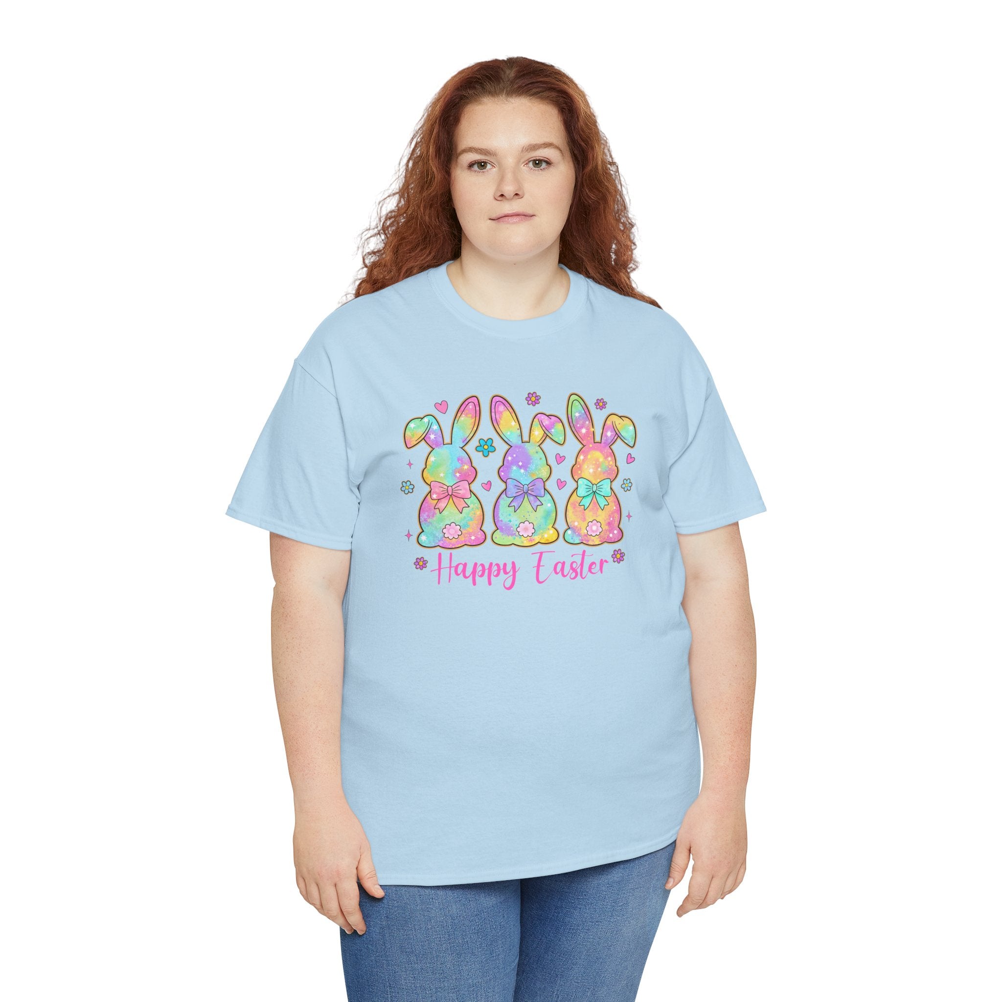 Easter Bunny Trio T-Shirt — Pastel "Happy Easter" Graphic Tee
