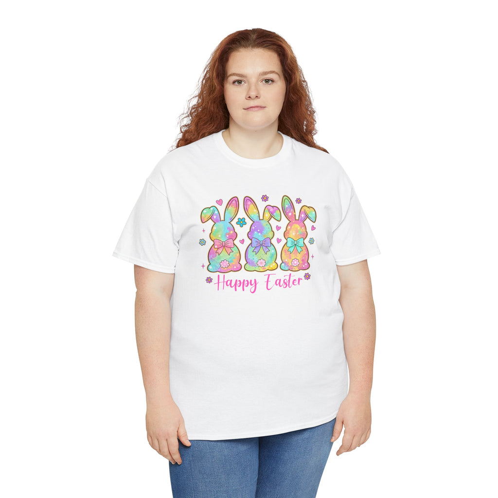 Easter Bunny Trio T-Shirt — Pastel "Happy Easter" Graphic Tee