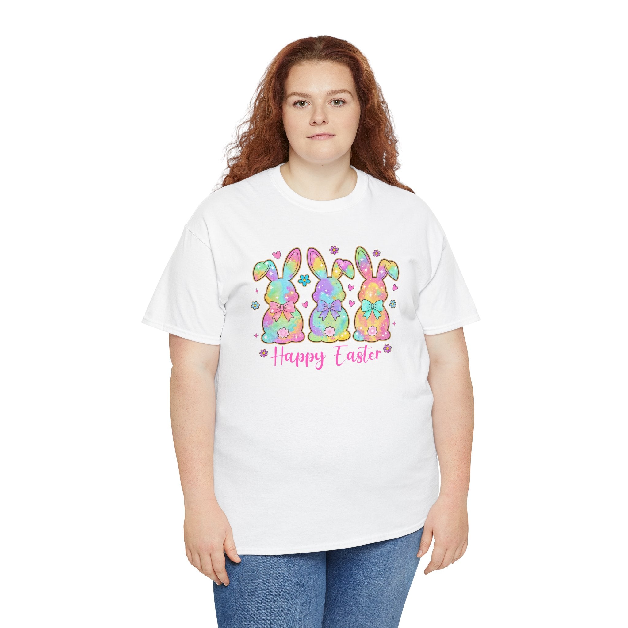 Easter Bunny Trio T-Shirt — Pastel "Happy Easter" Graphic Tee