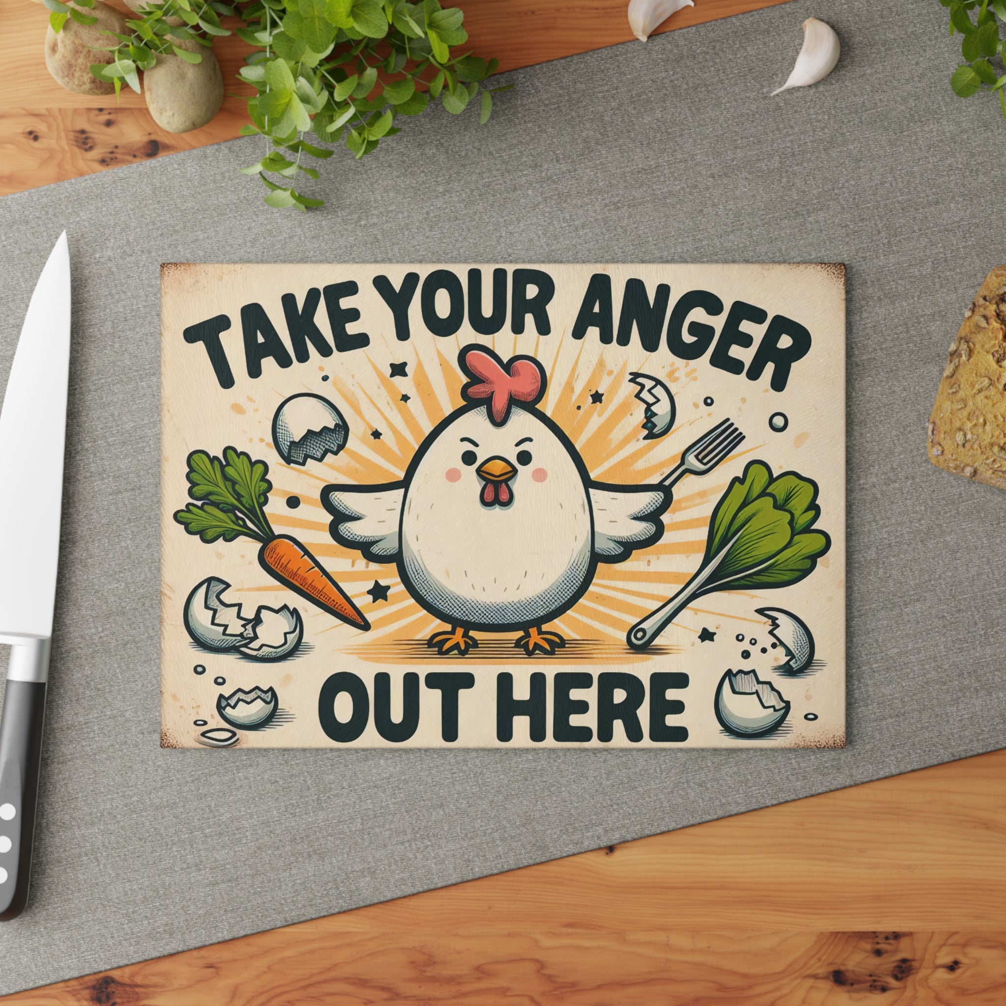 Whimsical Glass Cutting Board - Take Your Anger Out Here