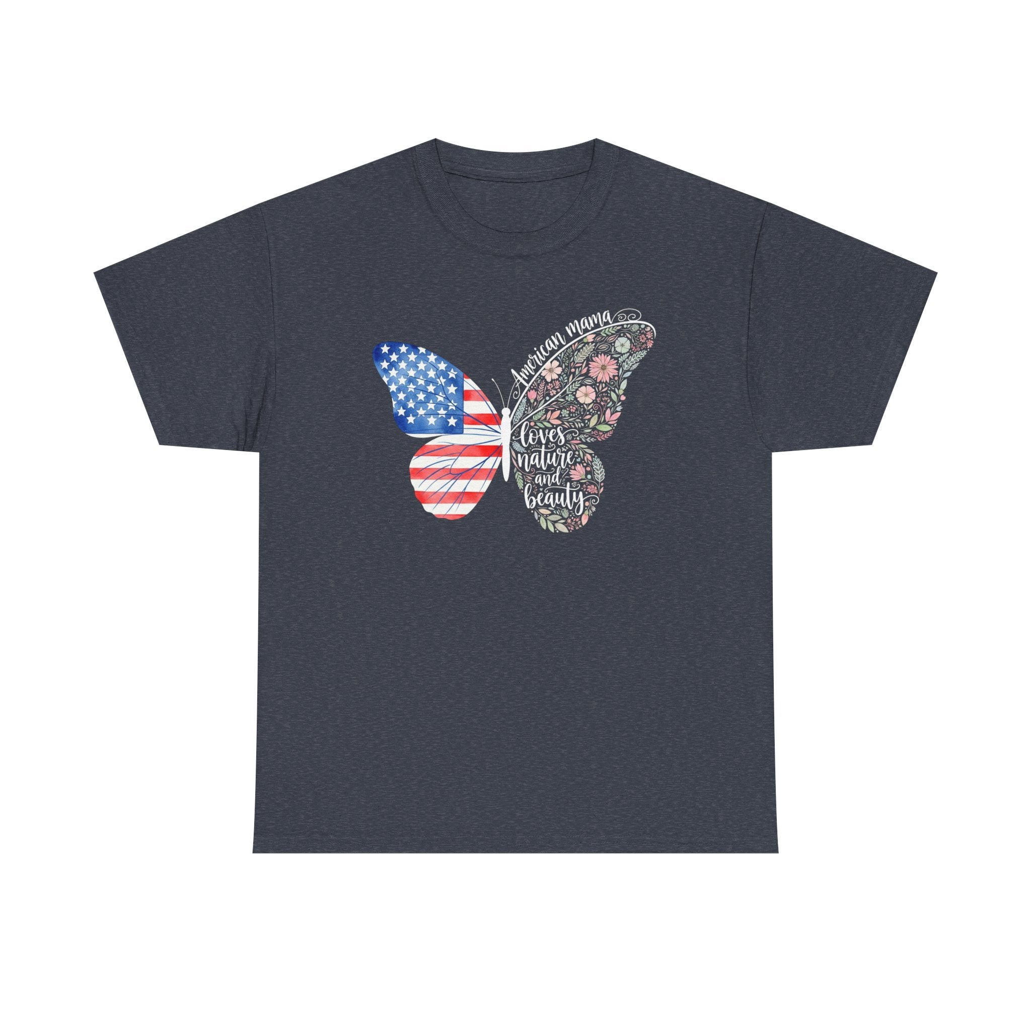Butterfly Flag T-Shirt — American Mama Flag & Floral Wings Graphic Tee