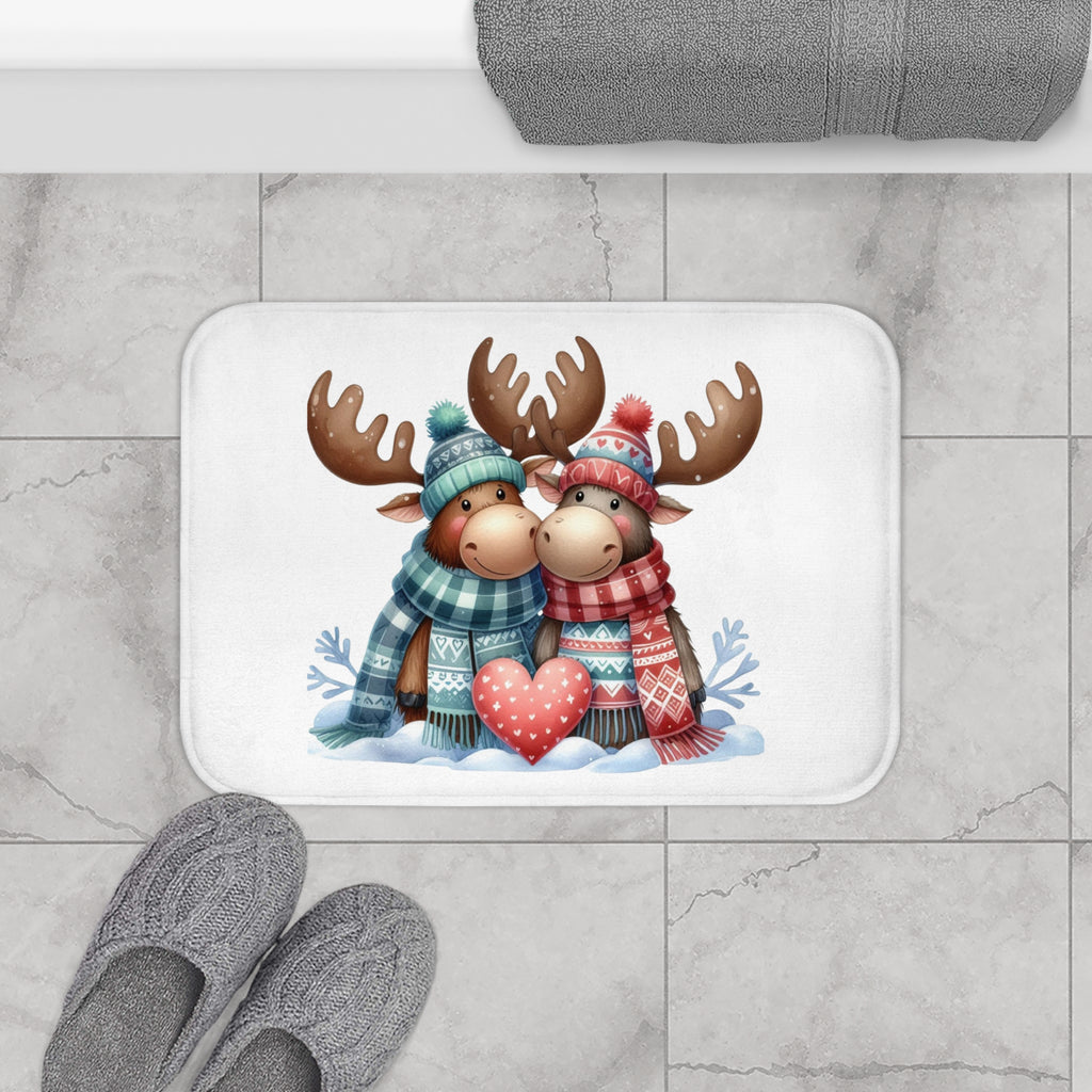 Cozy Winter Moose Love Bath Mat