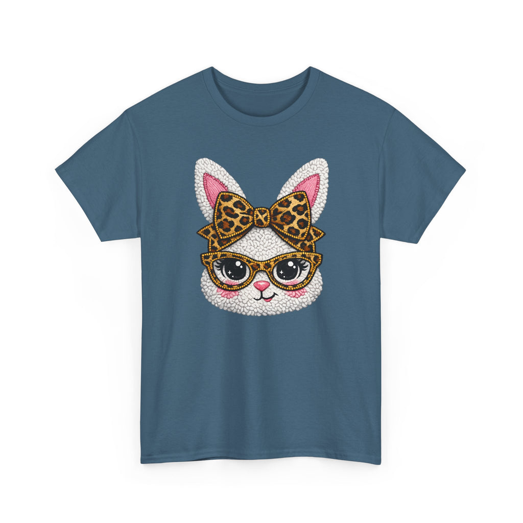 Sassy Easter Bunny Leopard Bow & Glasses T-Shirt