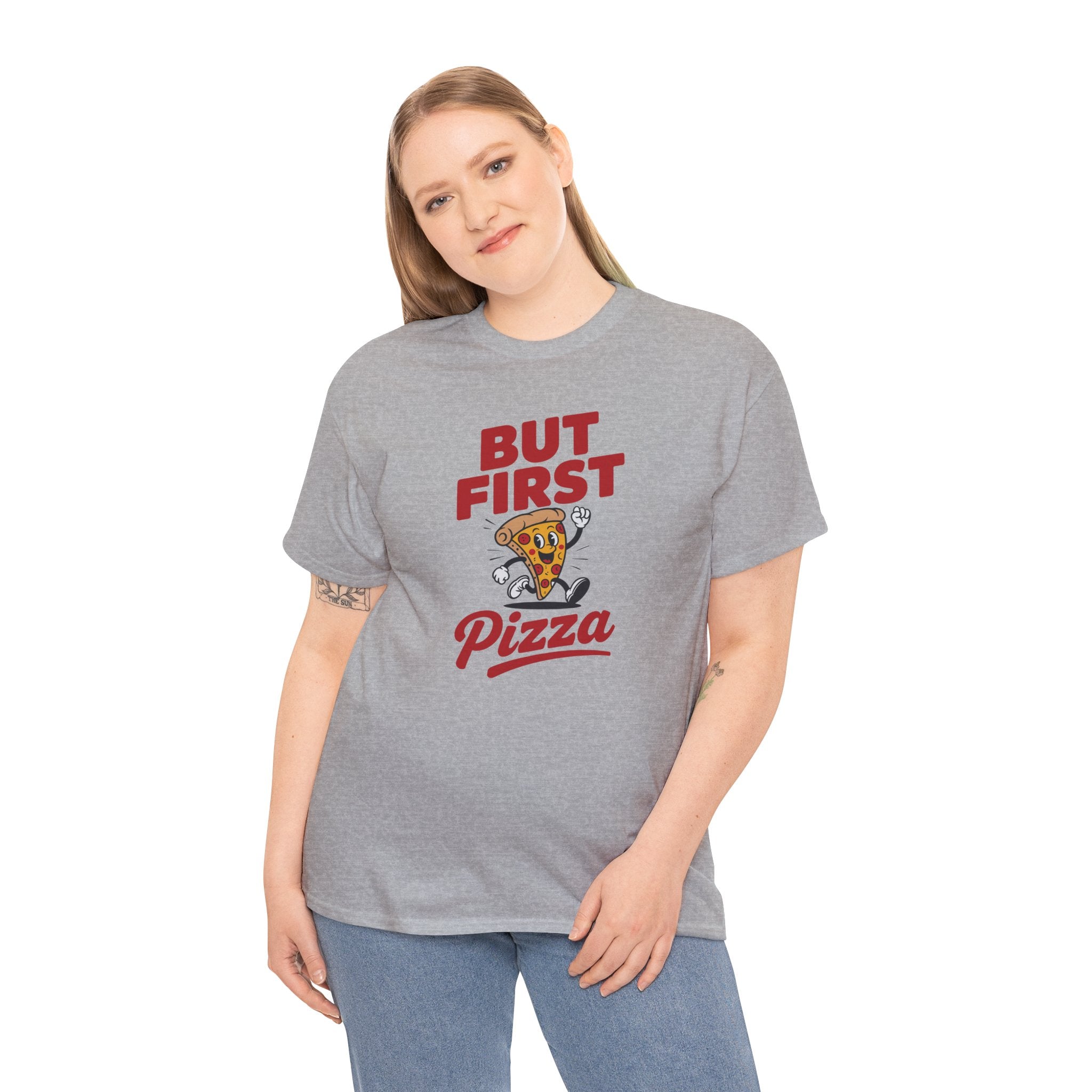 Pizza Graphic Tee — "But First Pizza" Casual Shirt for Pizza Lovers