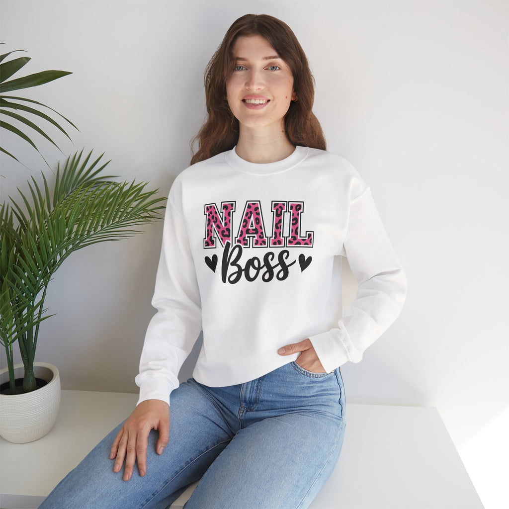 Nail Boss Crewneck Sweatshirt — Leopard Print Nail Tech