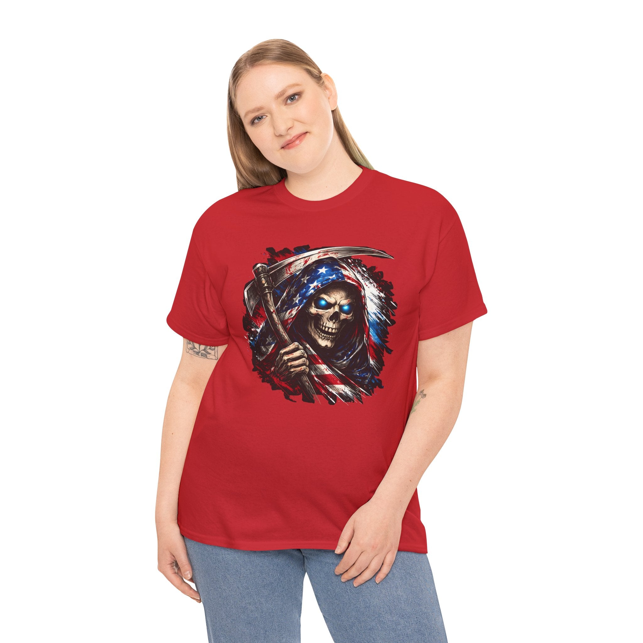 Skull Reaper T-Shirt — American Flag Grim Reaper Graphic Tee
