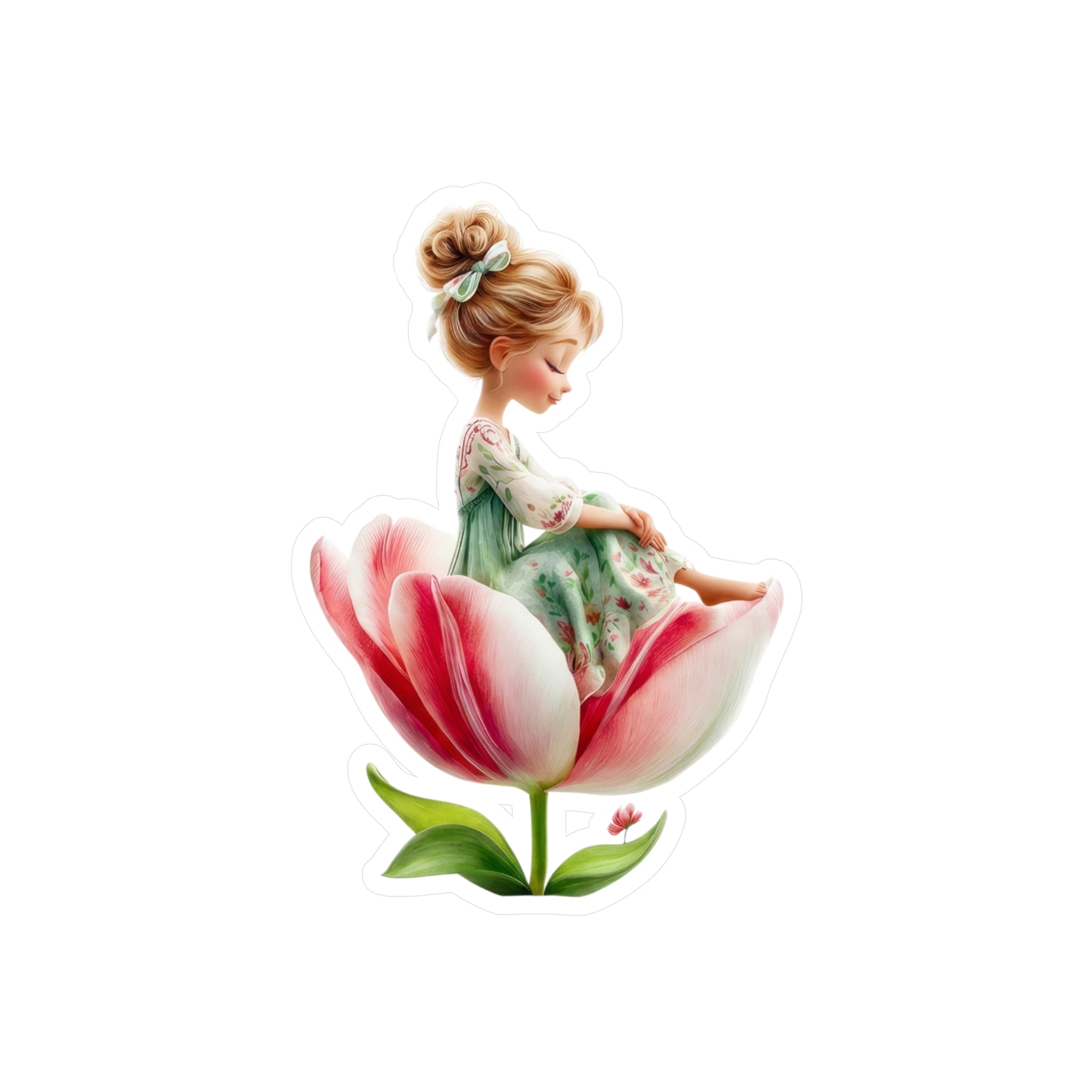Floral Fairy Girl Kiss-Cut Vinyl Sticker — Cute Tulip Decal for Laptops, Water Bottles & Windows