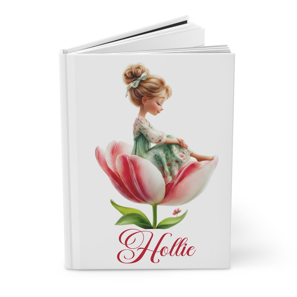 Personalized Floral Girl Hardcover Journal – Cute Tulip Illustration, Custom Name Option