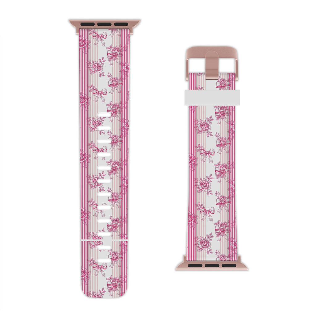 Pink Floral Stripe Bows Apple Watch Band