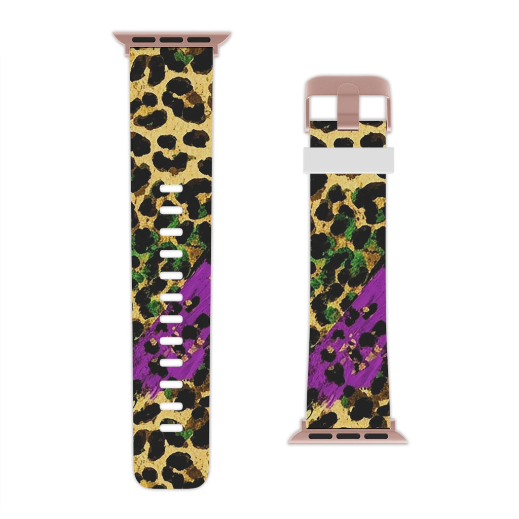 Mardi Gras Apple Watch Band — Bold Purple & Green Animal Print Strap