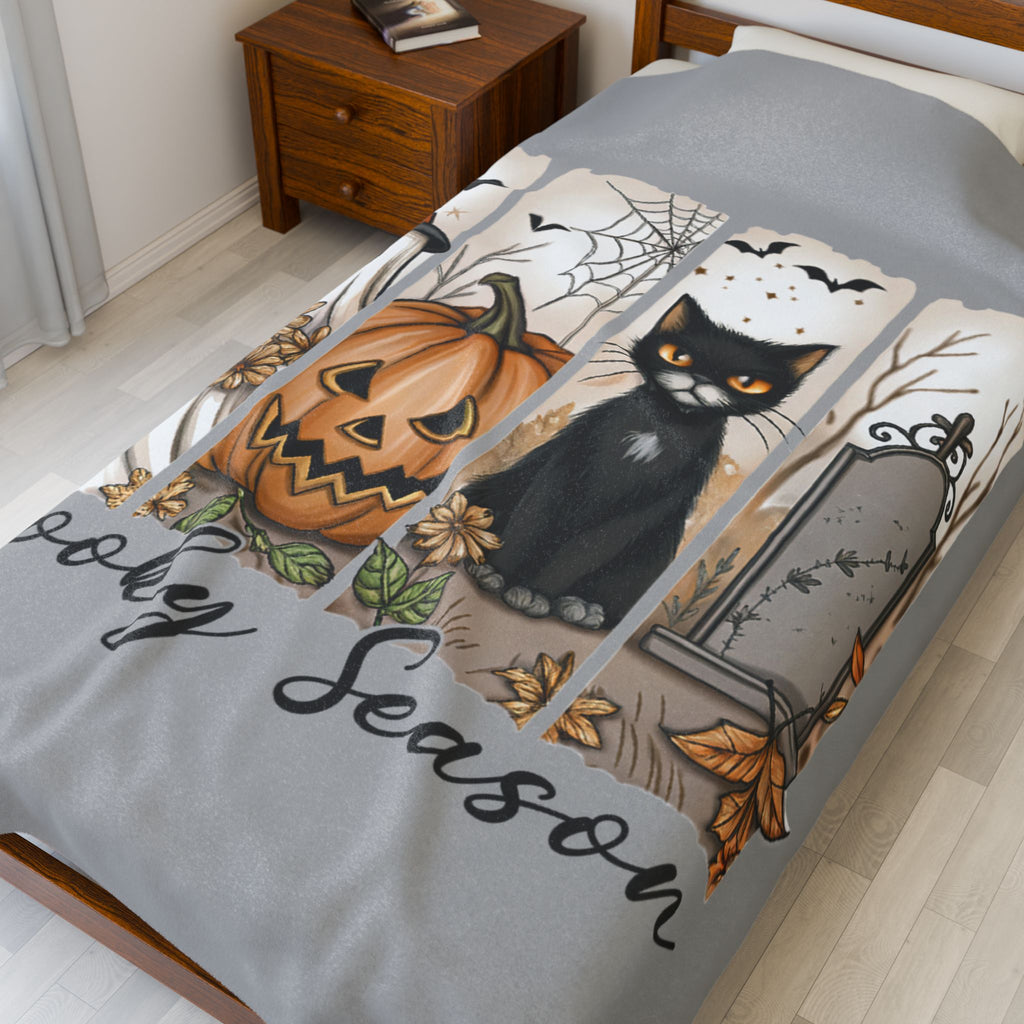 Halloween Spooky Season Blanket, Cozy Plush Throw, Spooky Season Decor, Soft Fabric Blanket for Fall, Living Room