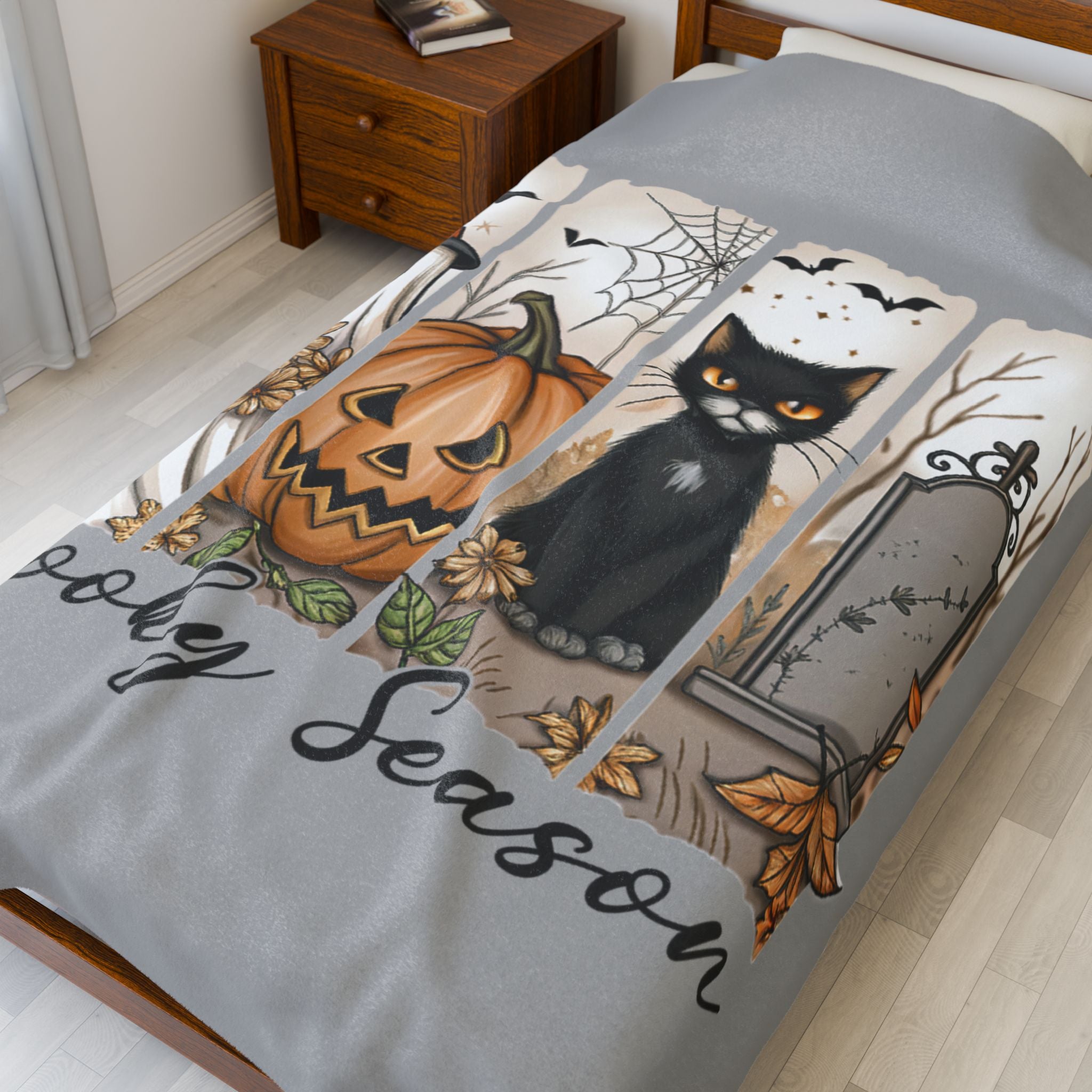 Halloween Spooky Season Blanket, Cozy Plush Throw, Spooky Season Decor, Soft Fabric Blanket for Fall, Living Room