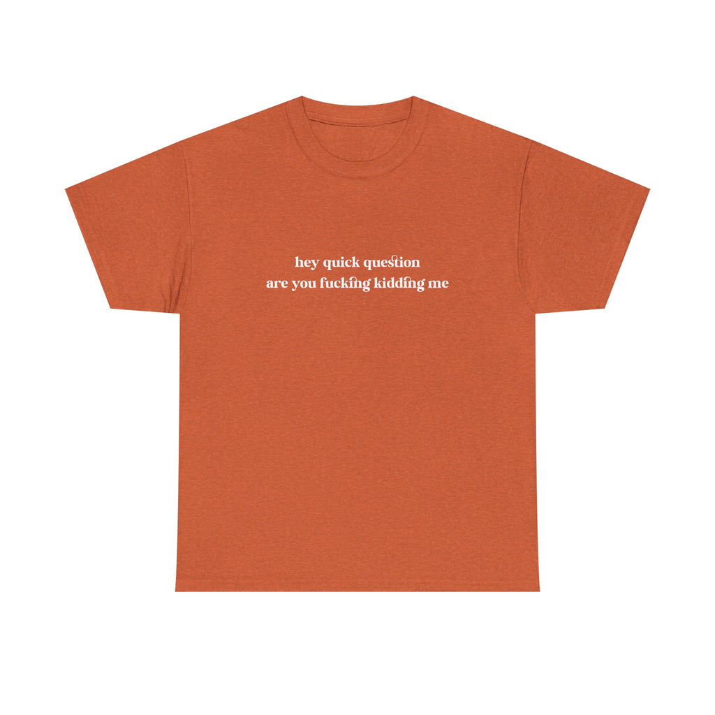 Funny Graphic Tee — “hey quick question are you fucking kidding me” Slogan T‑Shirt