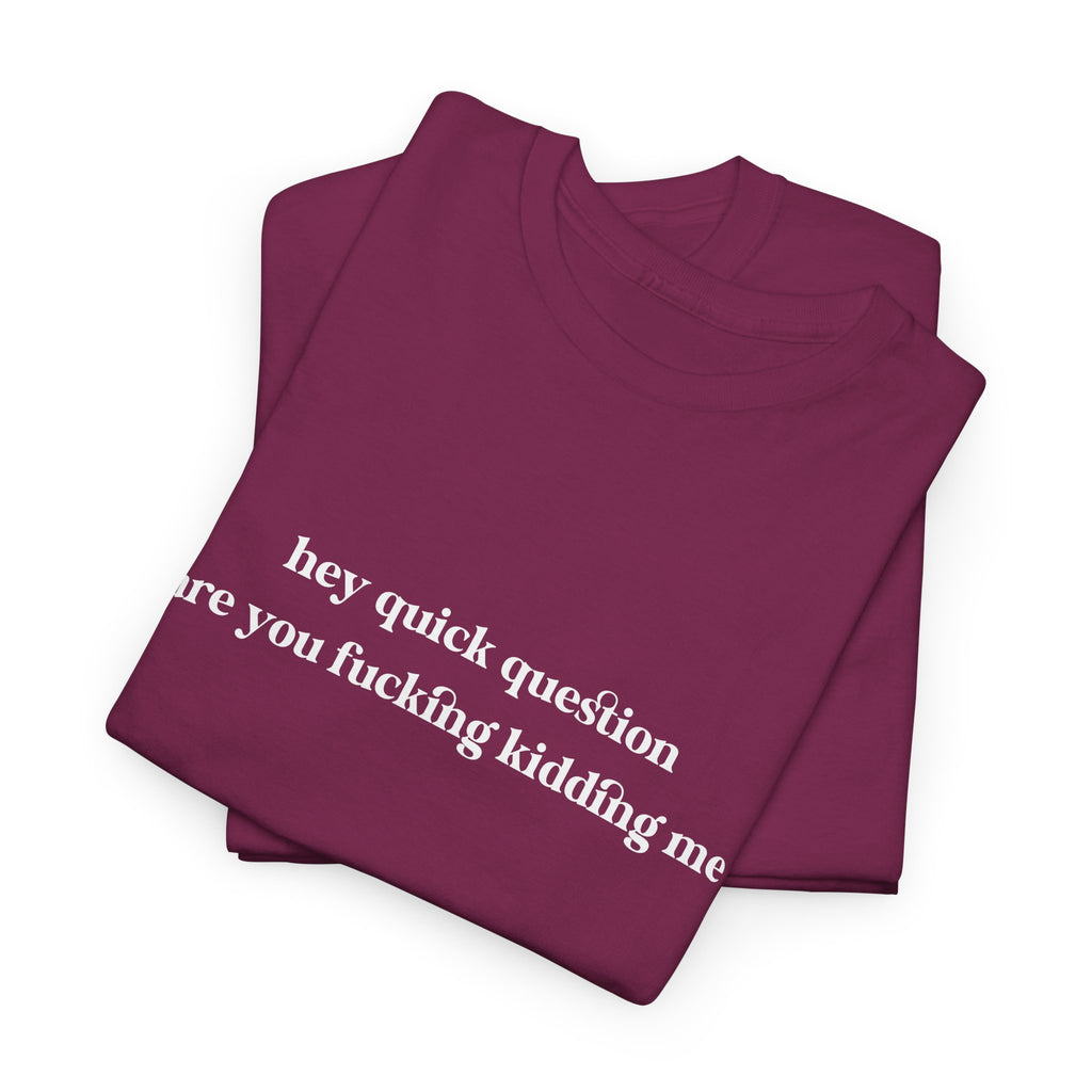 Funny Graphic Tee — “hey quick question are you fucking kidding me” Slogan T‑Shirt