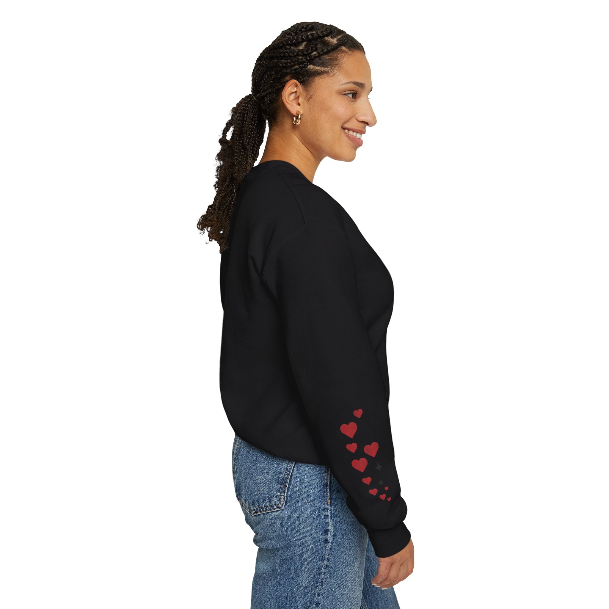 Skeleton Ballet Crewneck Sweatshirt — Dancing Skeleton with Hearts Sleeve