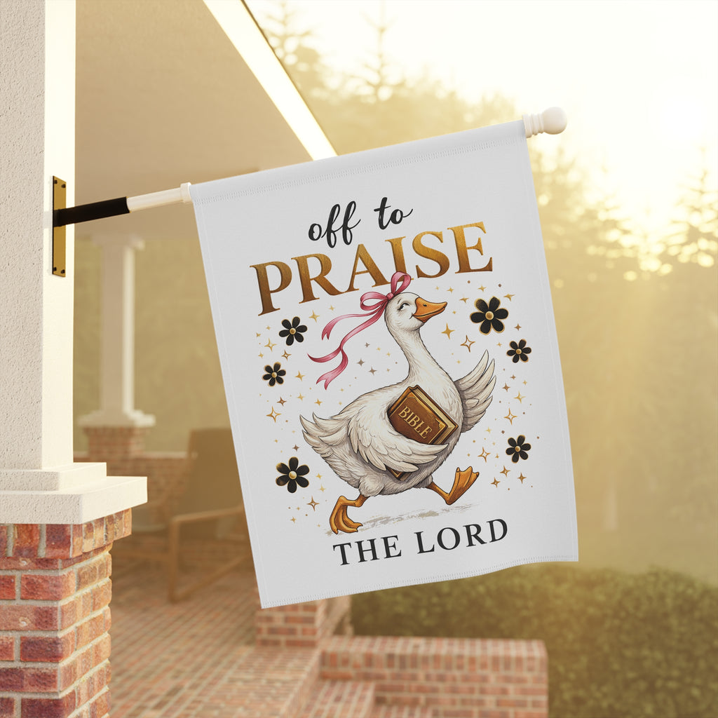 Religious Garden Flag — "Off to Praise the Lord" Duck Design