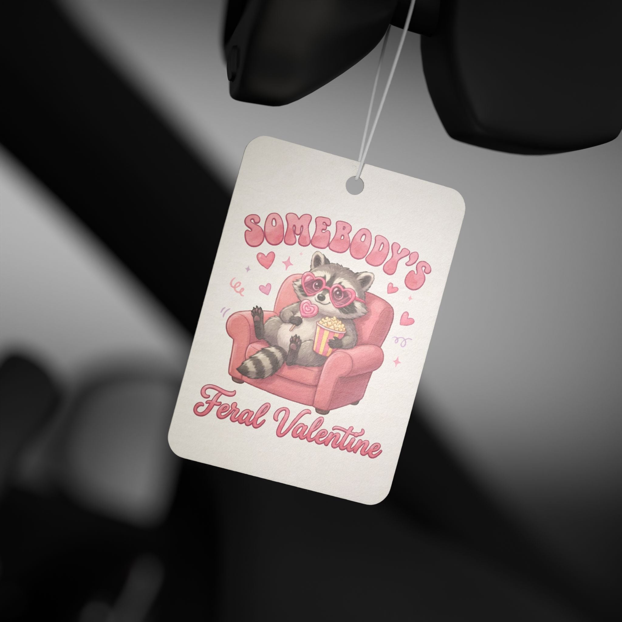 Valentine's Raccoon Car Air Freshener — "Somebody's Feral Valentine" Cute Pink Heart Scented Décor