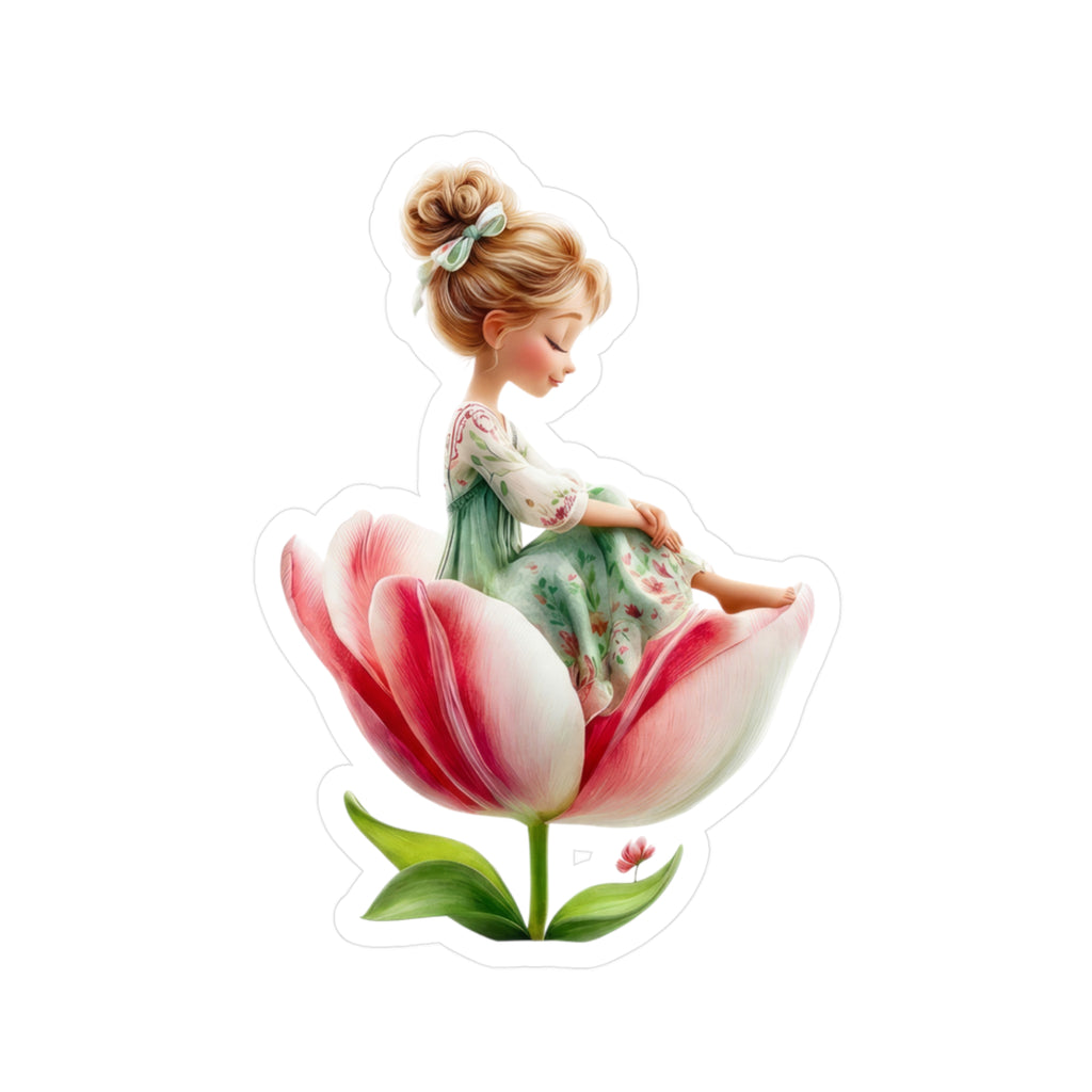 Floral Fairy Girl Kiss-Cut Vinyl Sticker — Cute Tulip Decal for Laptops, Water Bottles & Windows