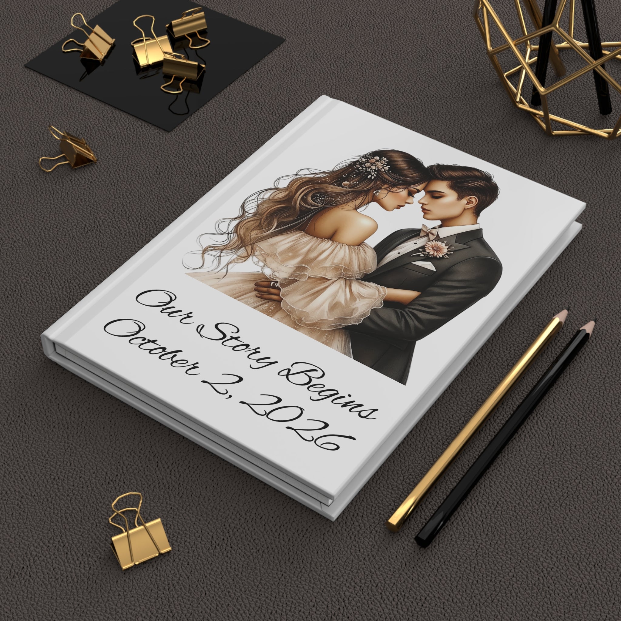 Wedding Keepsake Hardcover Journal — “Our Story Begins” Personalized Date