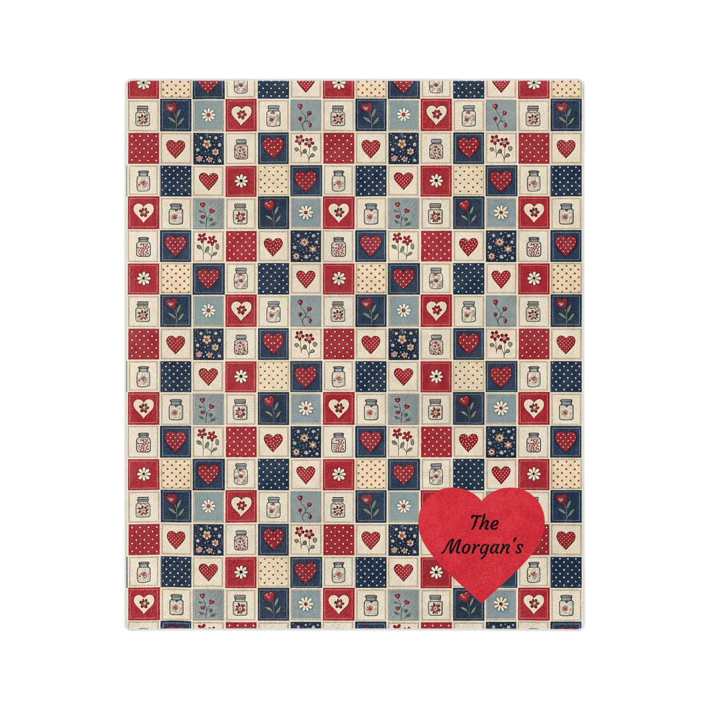 Personalized Patchwork Heart Blanket — Custom Name Velveteen Throw