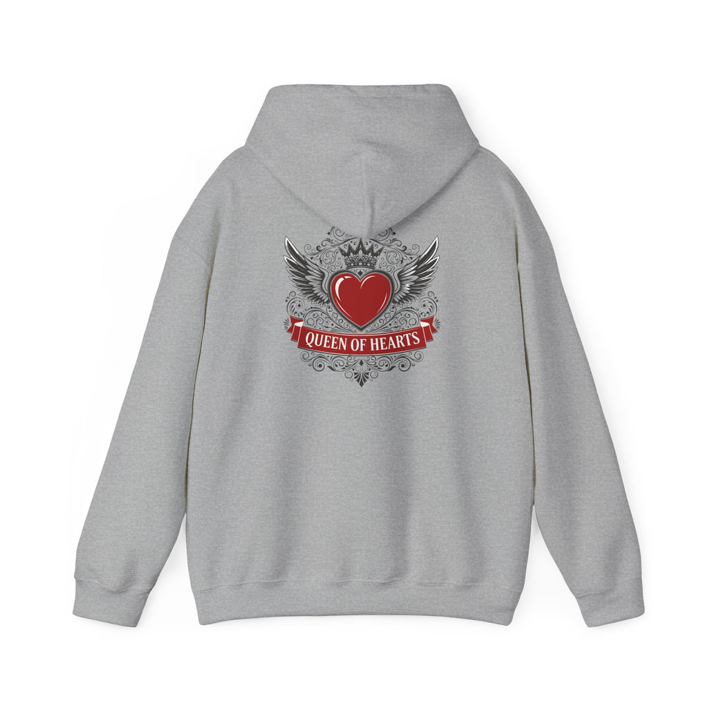 Queen of Hearts Hoodie — Winged Heart Crown Graphic Pullover