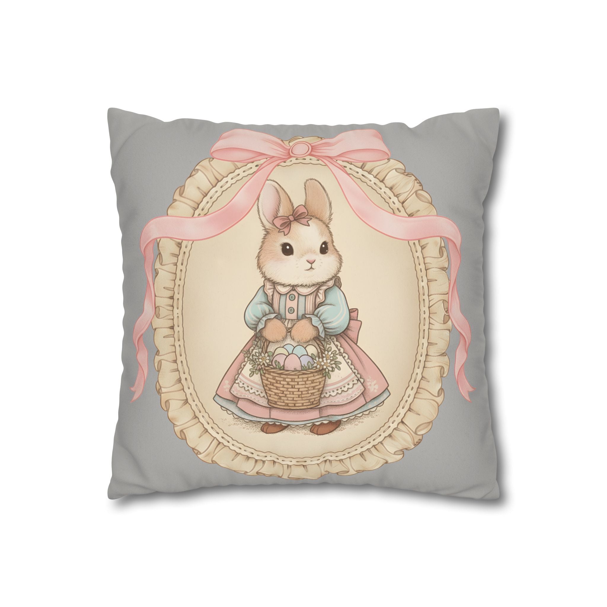 Easter Bunny Vintage Lace Faux Suede Pillowcase