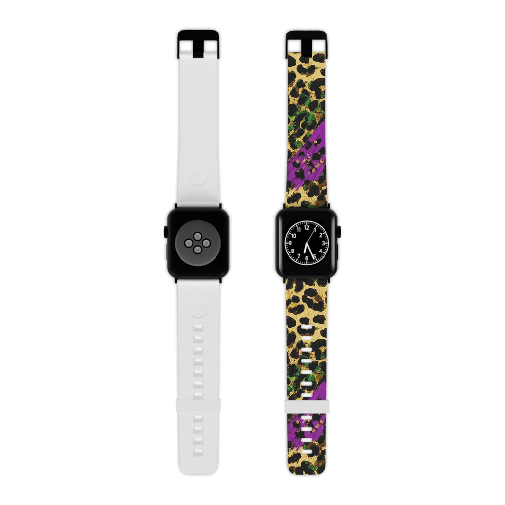 Mardi Gras Apple Watch Band — Bold Purple & Green Animal Print Strap